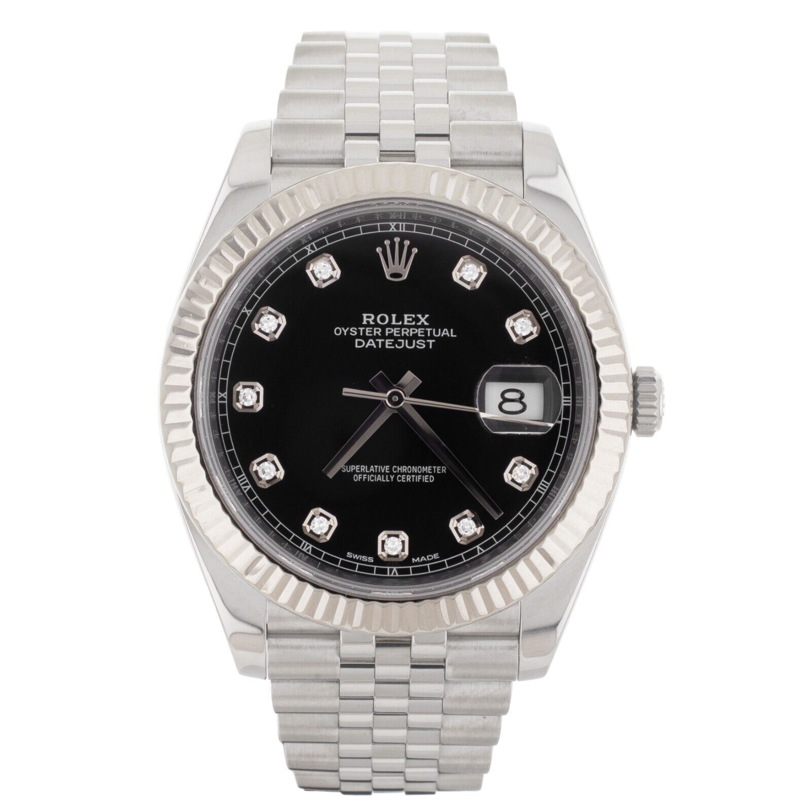 Rolex Datejust 41 Stainless Steel Black Dial Diamond Marker Jubilee 41mm