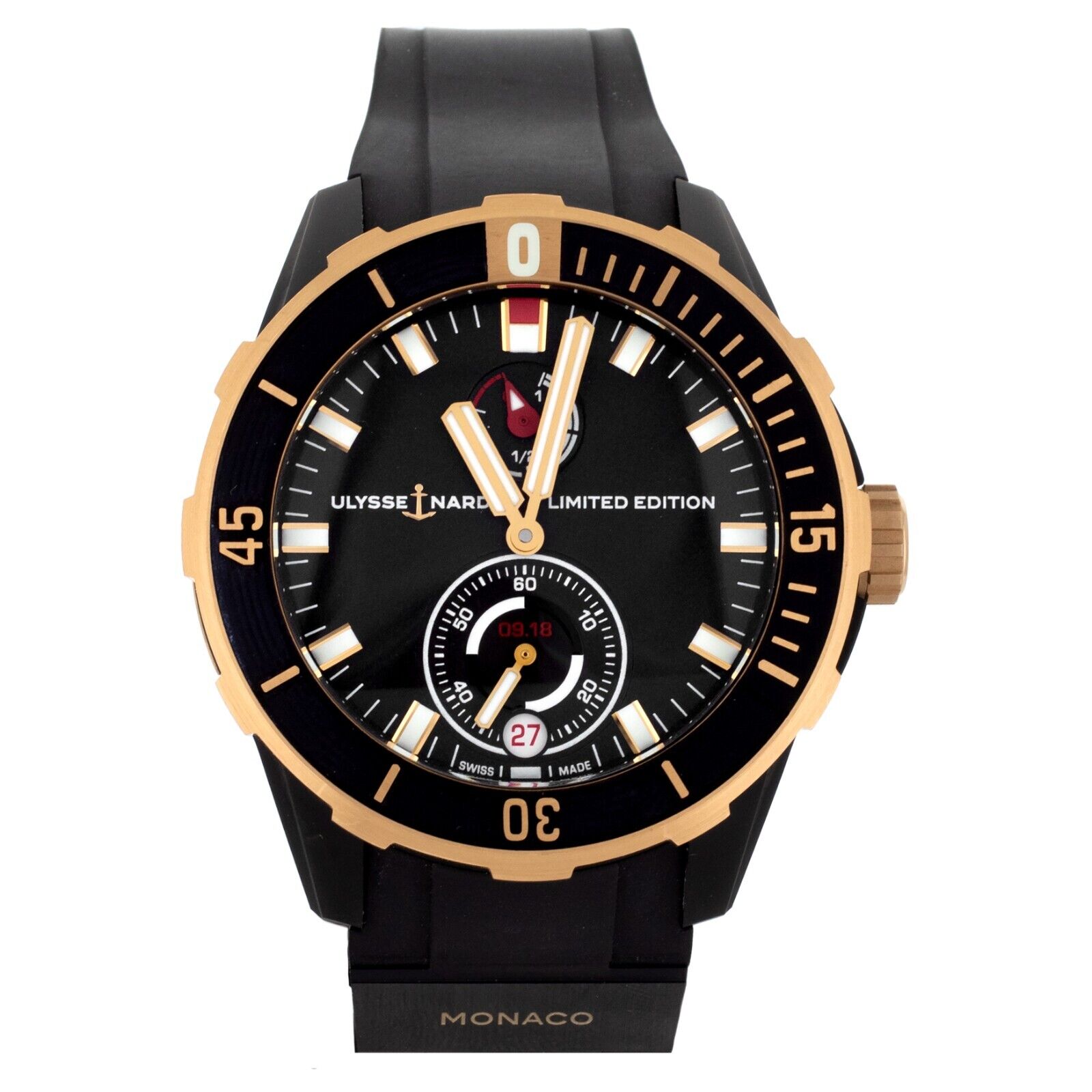 Ulysse Nardin Diver Monaco Rose Gold Black Dial   Full Set