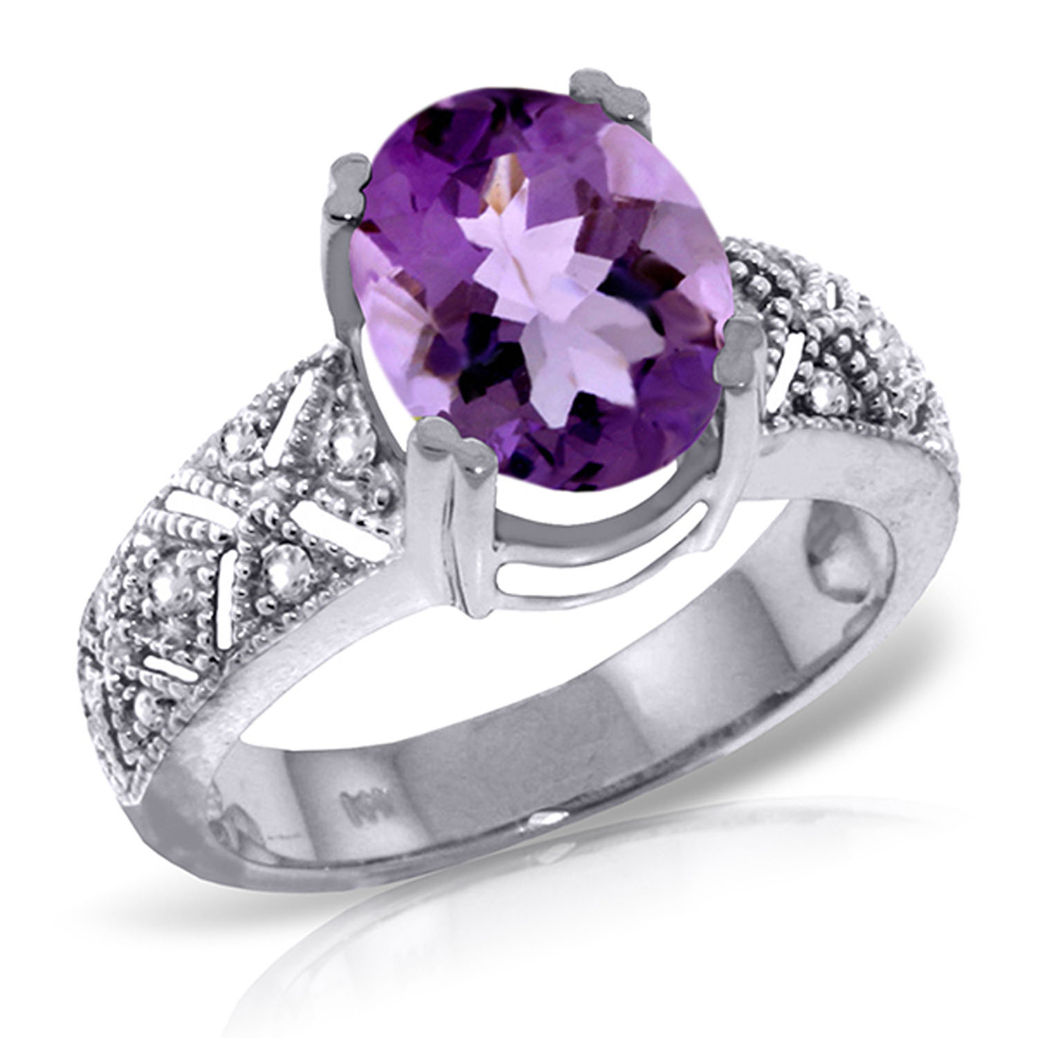 3.2 CTW 14K Solid White Gold Purple Fields Amethyst Diamond Ring