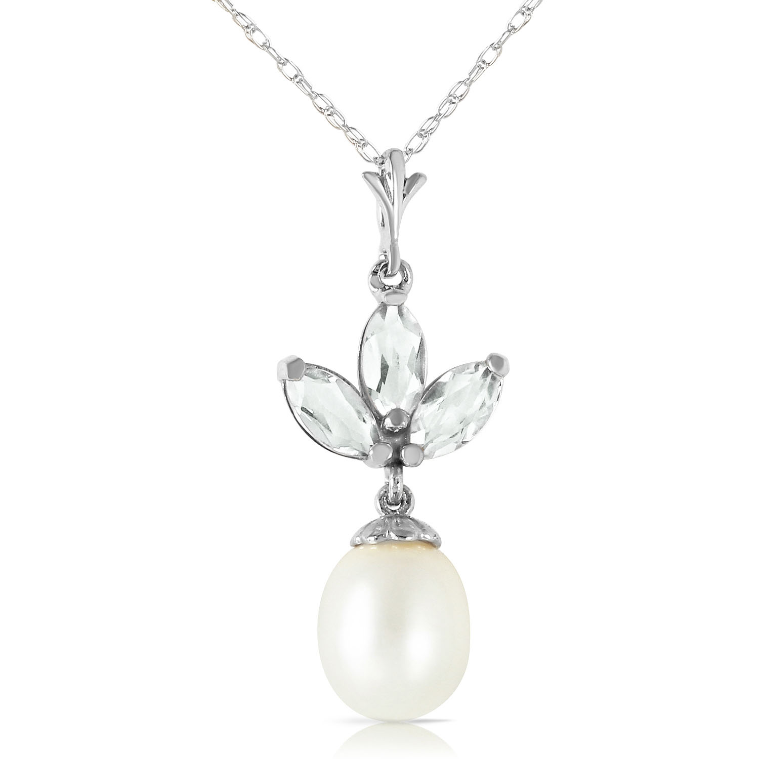 4.75 CTW 14K Solid White Gold Necklace Cultured Pearl Green Amethyst