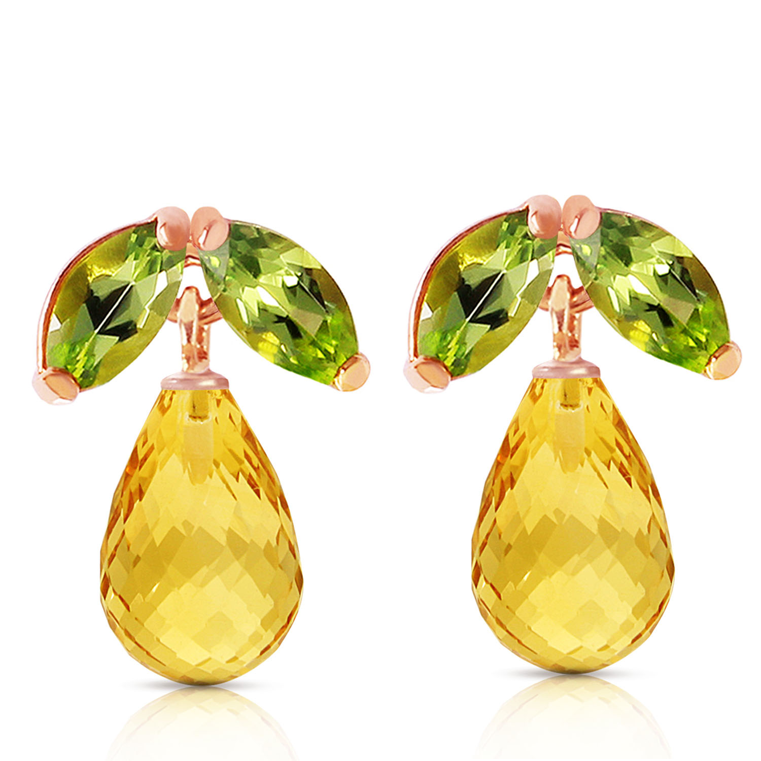 14K Solid Rose Gold Stud Earrings with Peridots  Citrines
