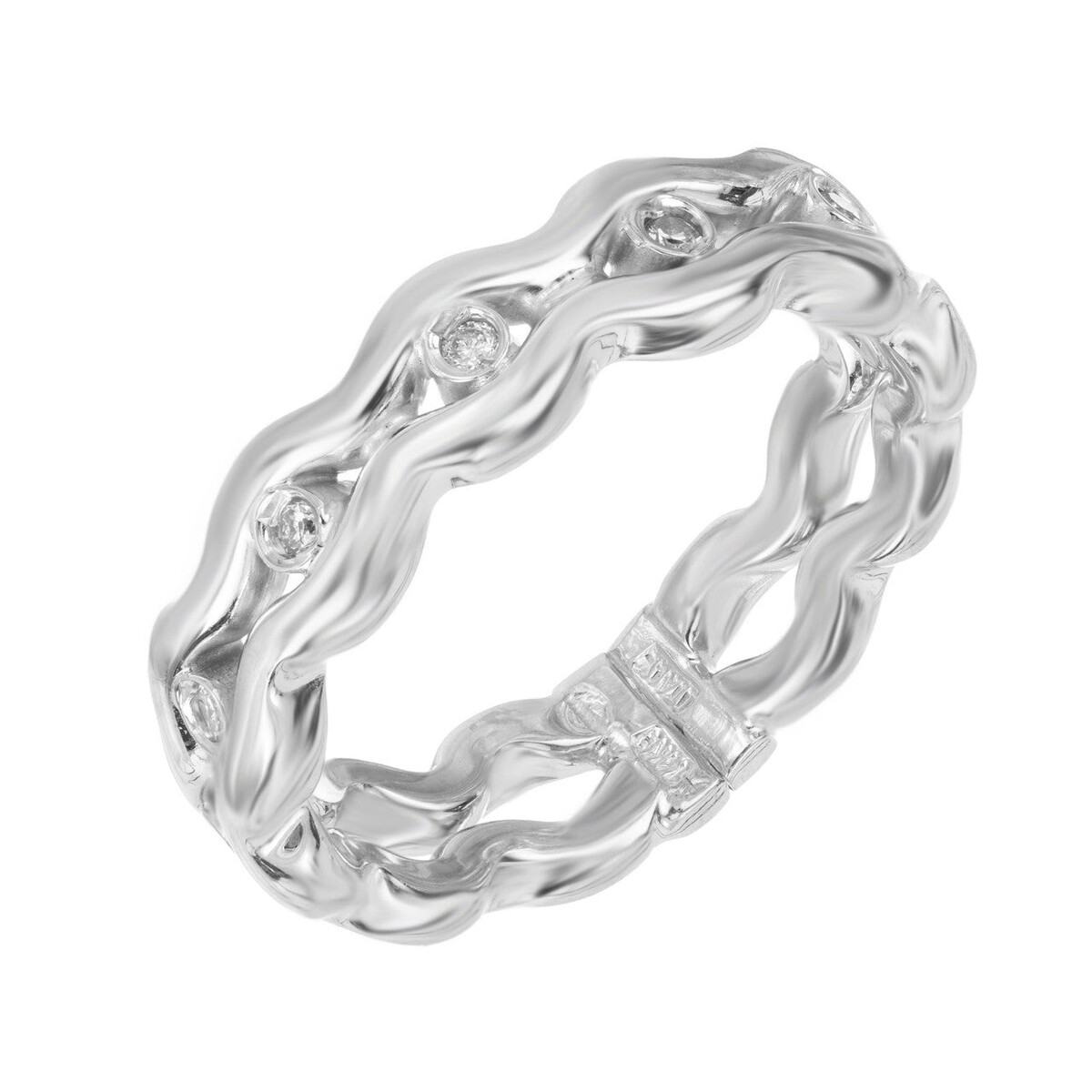 Vintage 14K White Gold Open Work 7 Diamond Band Ring Size 7