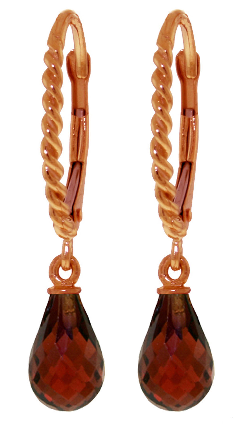 14K Solid Rose Gold Leverback Earrings with Briolette Garnets