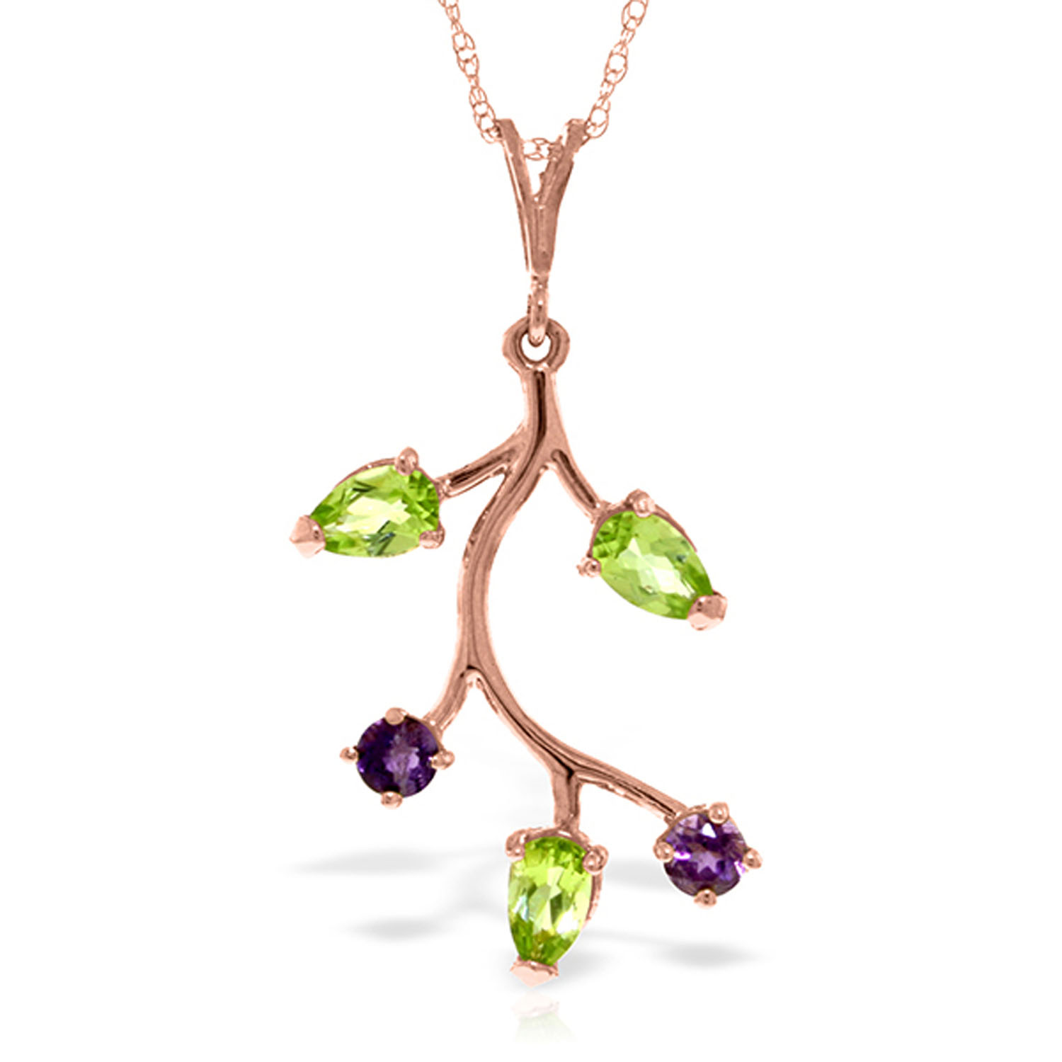 14K Solid Rose Gold Necklace with Amethyst  Peridot