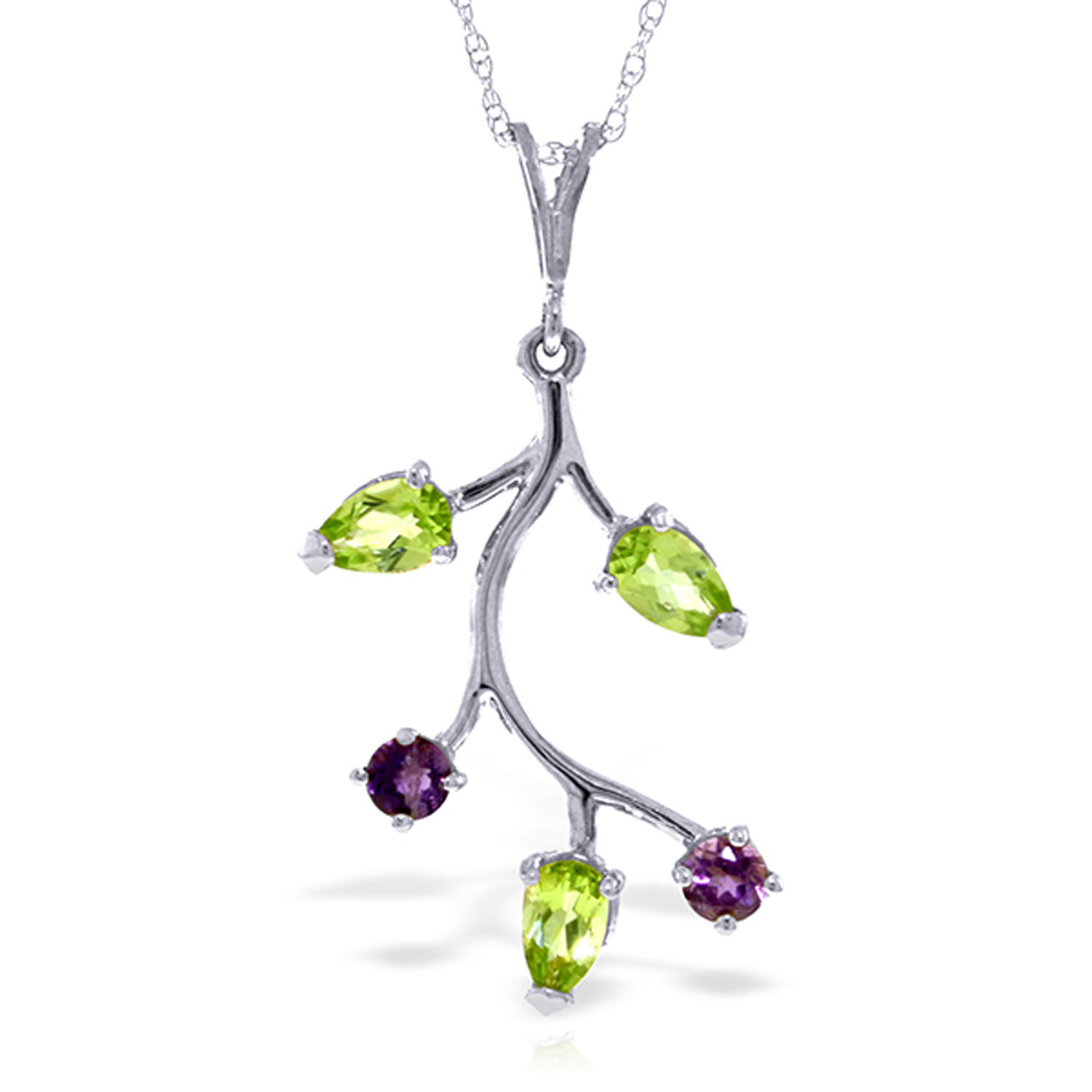 0.95 CTW 14K Solid White Gold Necklace Amethyst Peridot