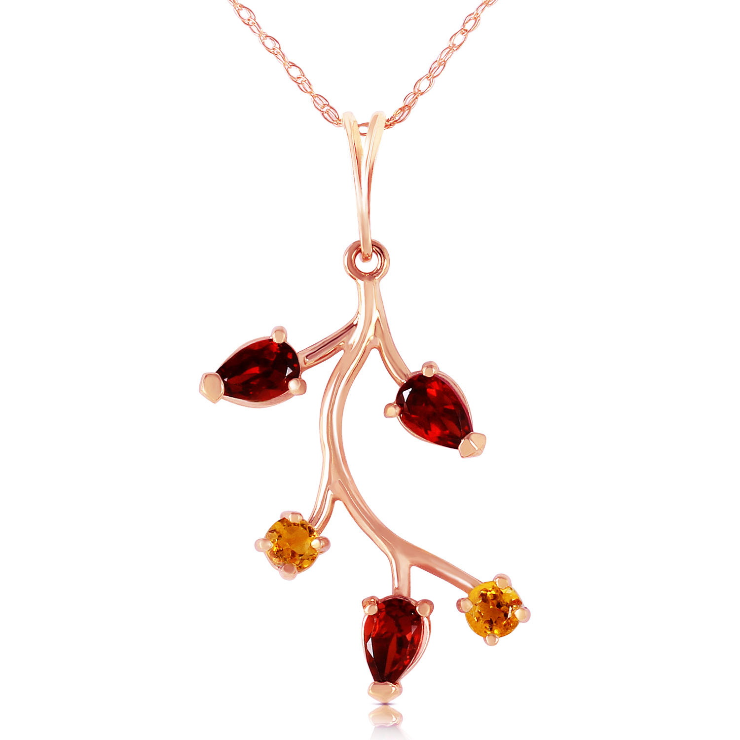 14K Solid Rose Gold Necklace with Garnets  Citrines