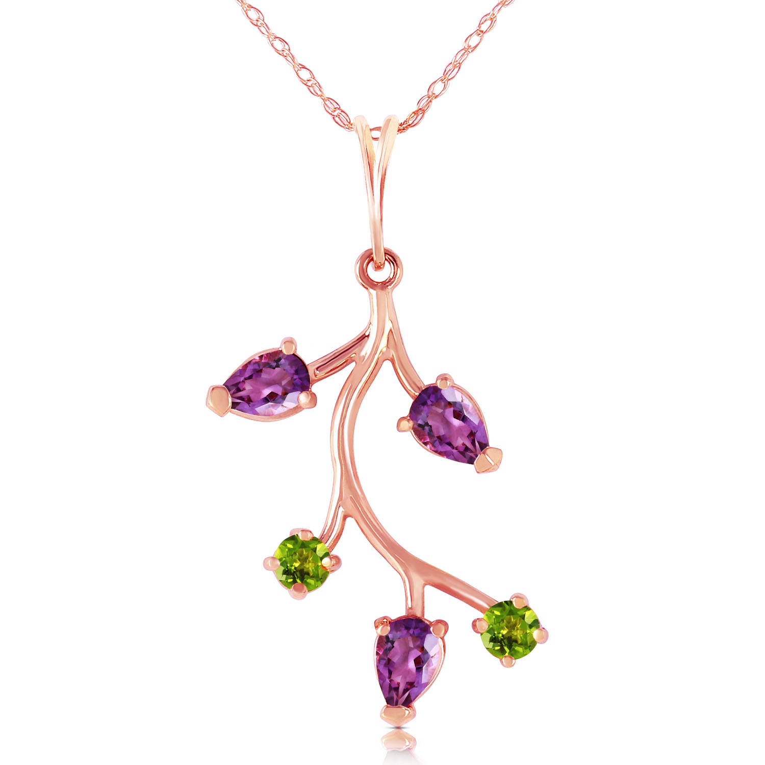 14K Solid Rose Gold Necklace with Amethyst  Peridot