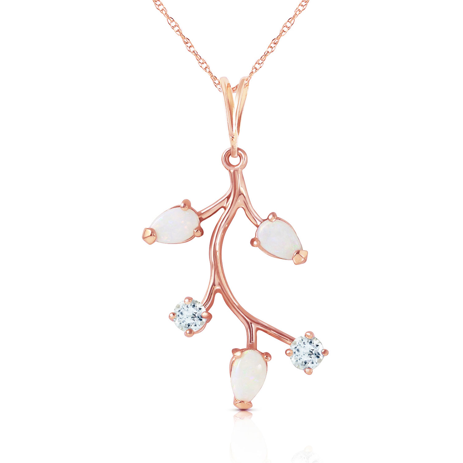 14K Solid Rose Gold Necklace with Opals  Aquamarines