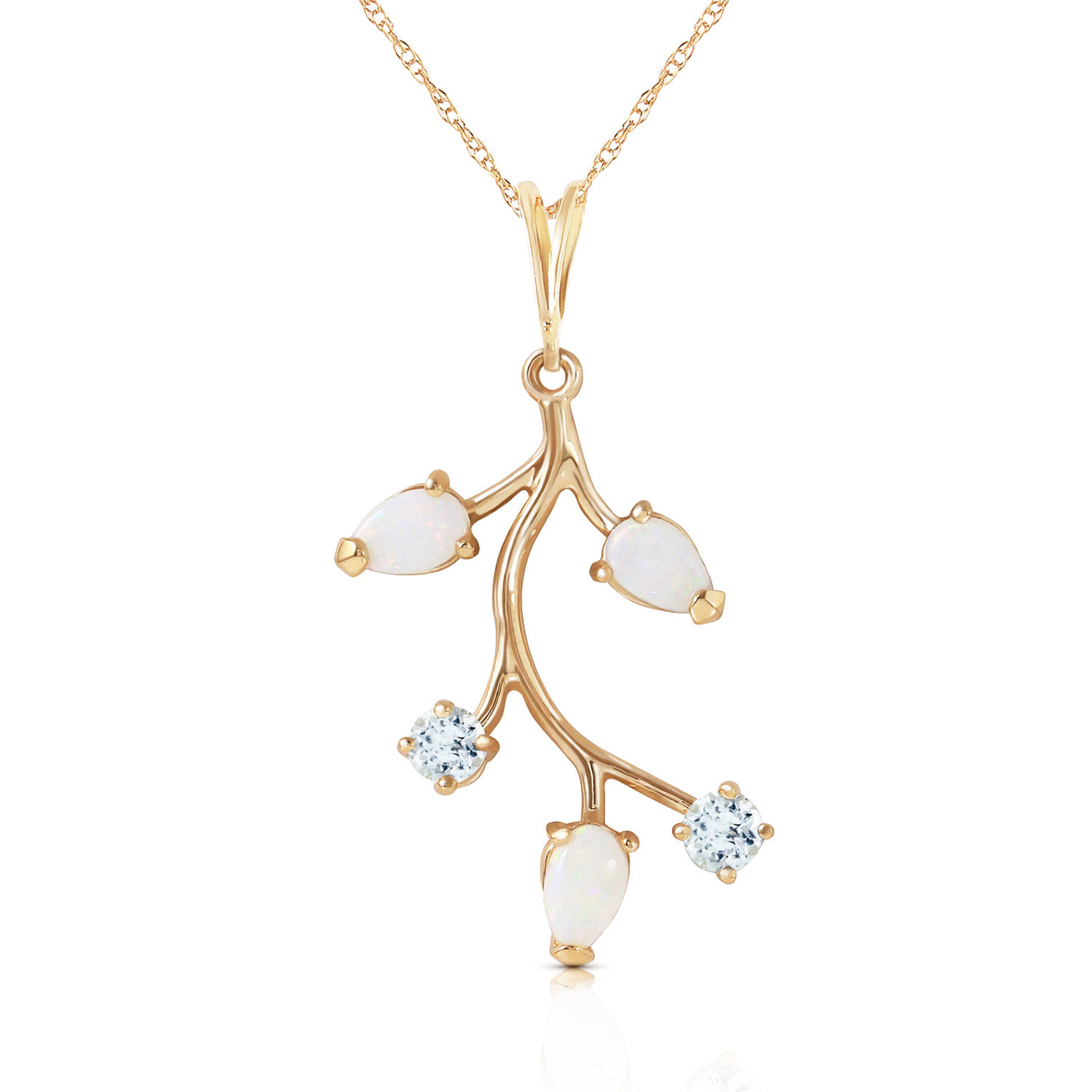 0.6 CTW 14K Solid Gold Necklace Opal Aquamarine