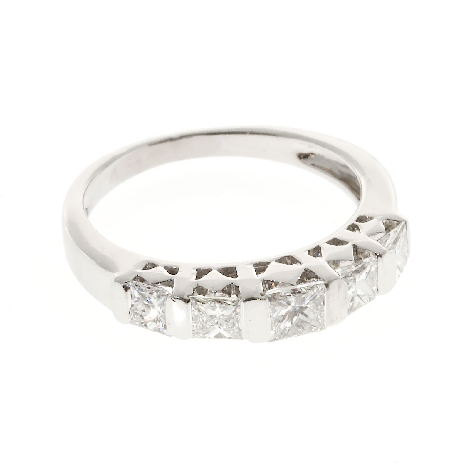 18K White Gold and 0.80ct Diamond 5 Stone Bar Ring Size 4.5