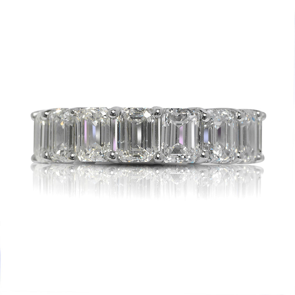 9 CARAT EMERALD CUT DIAMOND ETERNITY BAND IN 14K WHITE GOLD SHARED PRONG 55 POINTER BY MIKE NEKTA