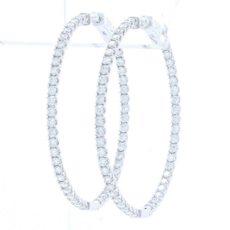 True White Gold Diamond Inside-Out Hoop Earrings 14k Round Brilliant 2.50ctw Pierced