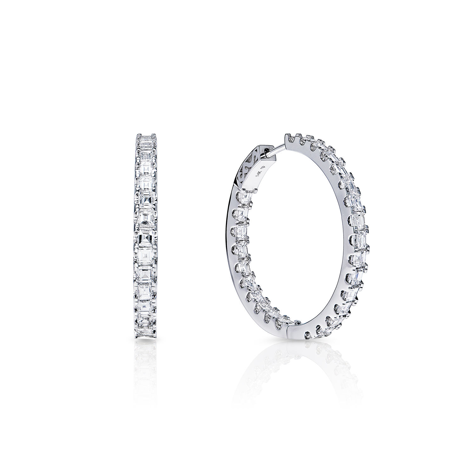 True Carat Earth Mined Asscher Cut Diamond Hoop Earrings