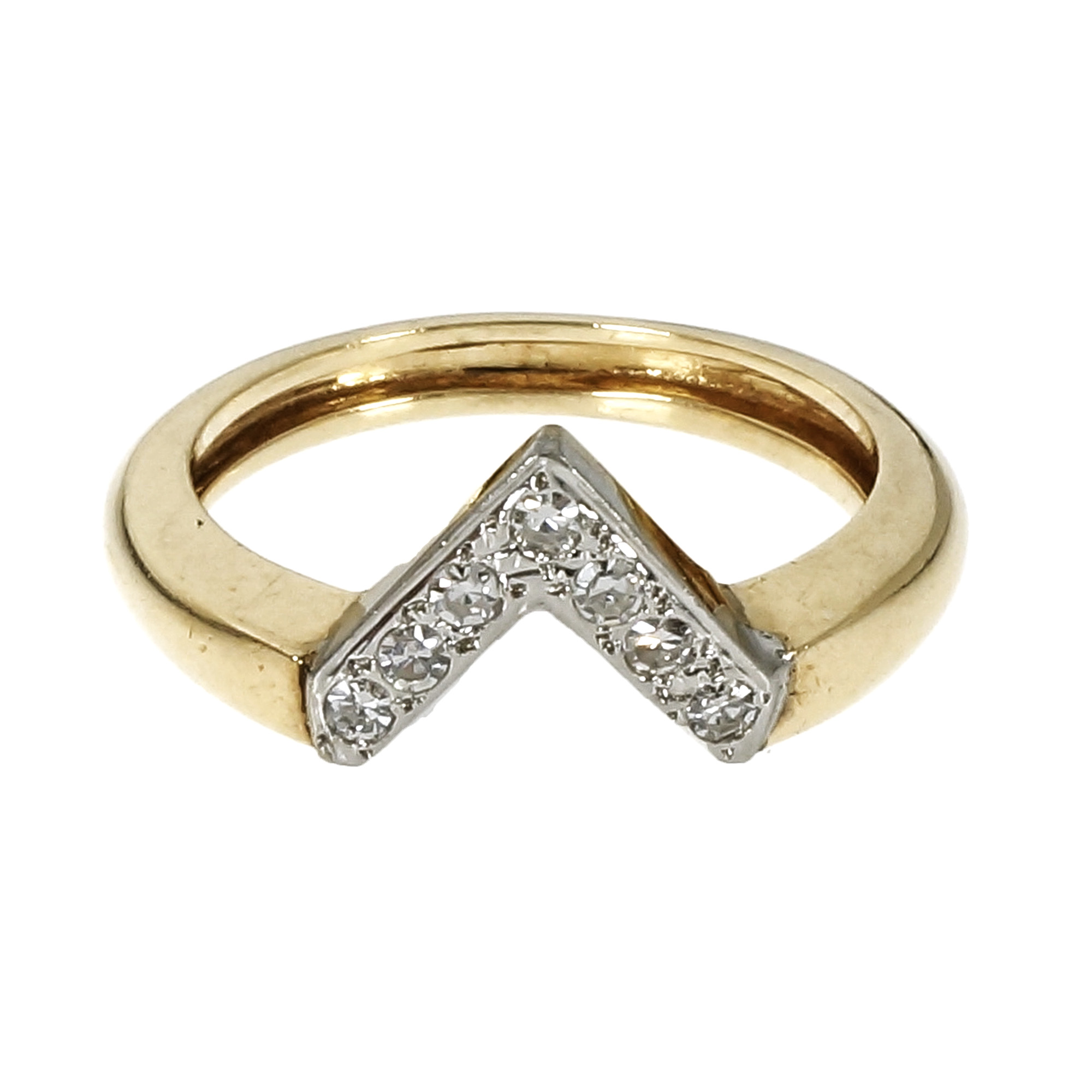 14K Yellow  White Gold Diamond “V” Shape Ring Size 7.75