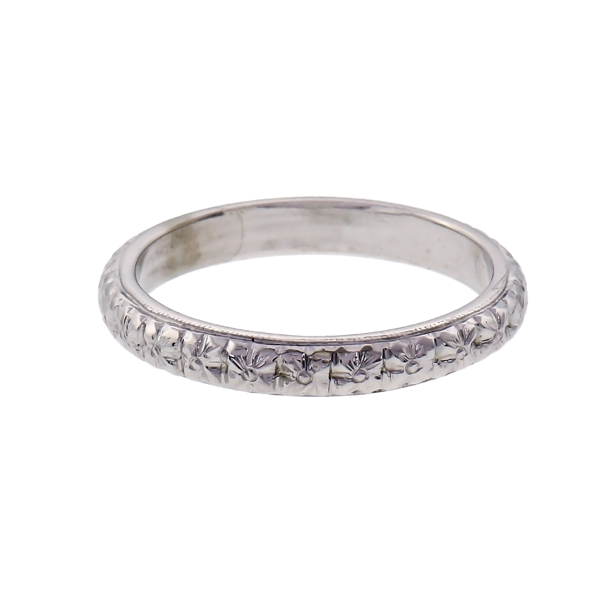 Vintage 1925 Wedding Band Ring 20k White Gold Size 12.5 Detailed
