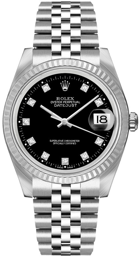 Rolex Datejust Black Diamond Dial 36mm Watch