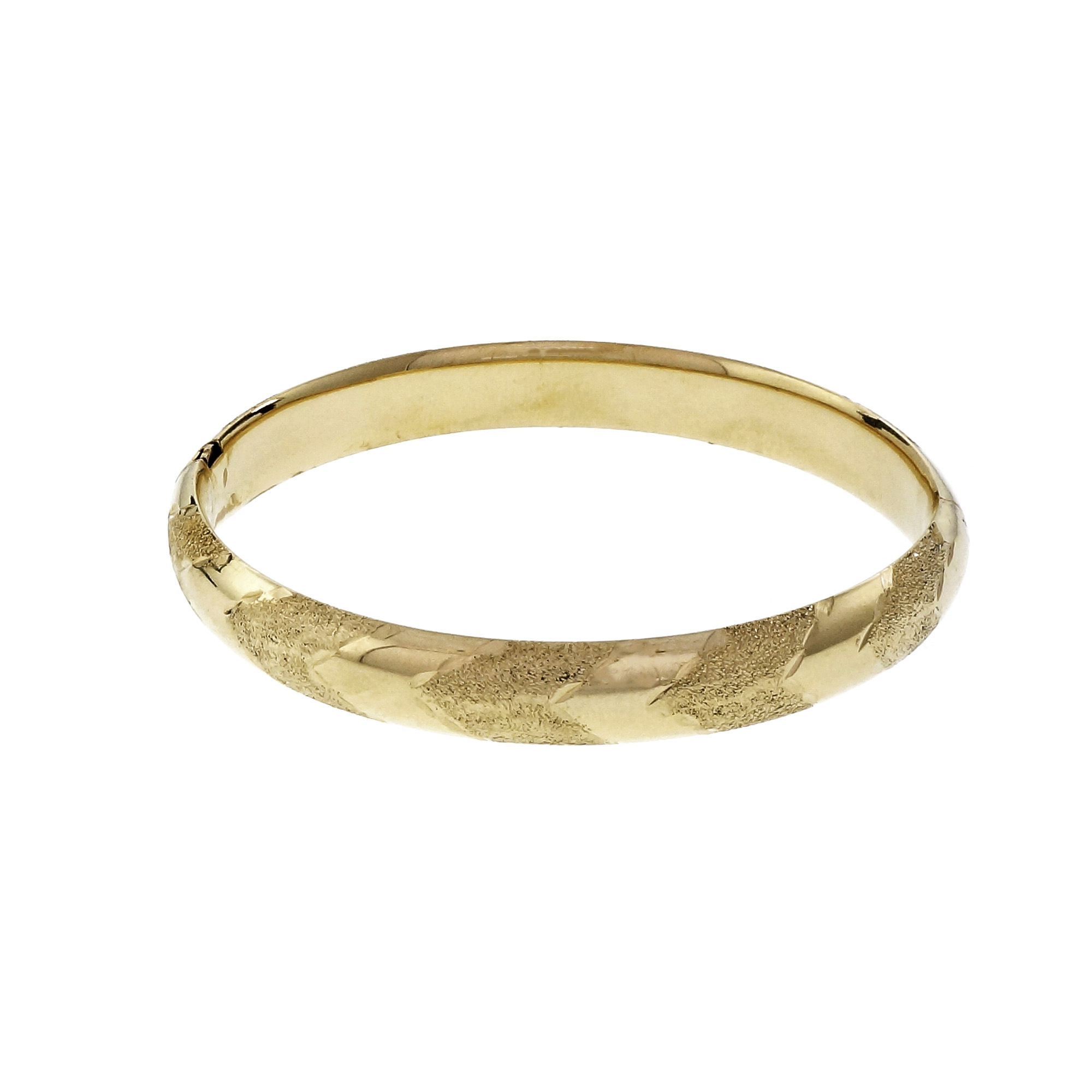 Estate Hinged Bangle Bracelet Shiny  Etched Pattern 14k Gold