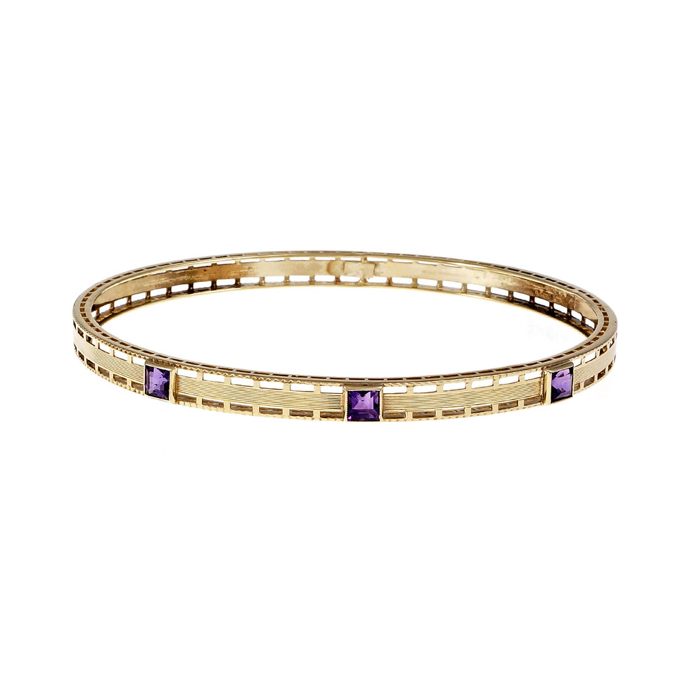 Vintage 14k Yellow Gold Amethyst Bangle