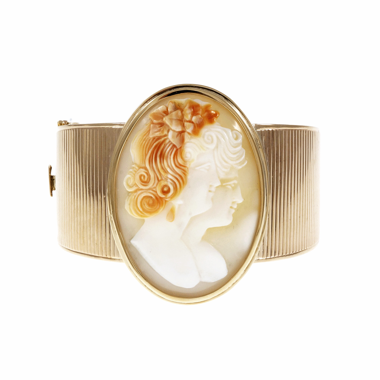 14K Rose Gold Cameo Curved Bangle Bracelet 