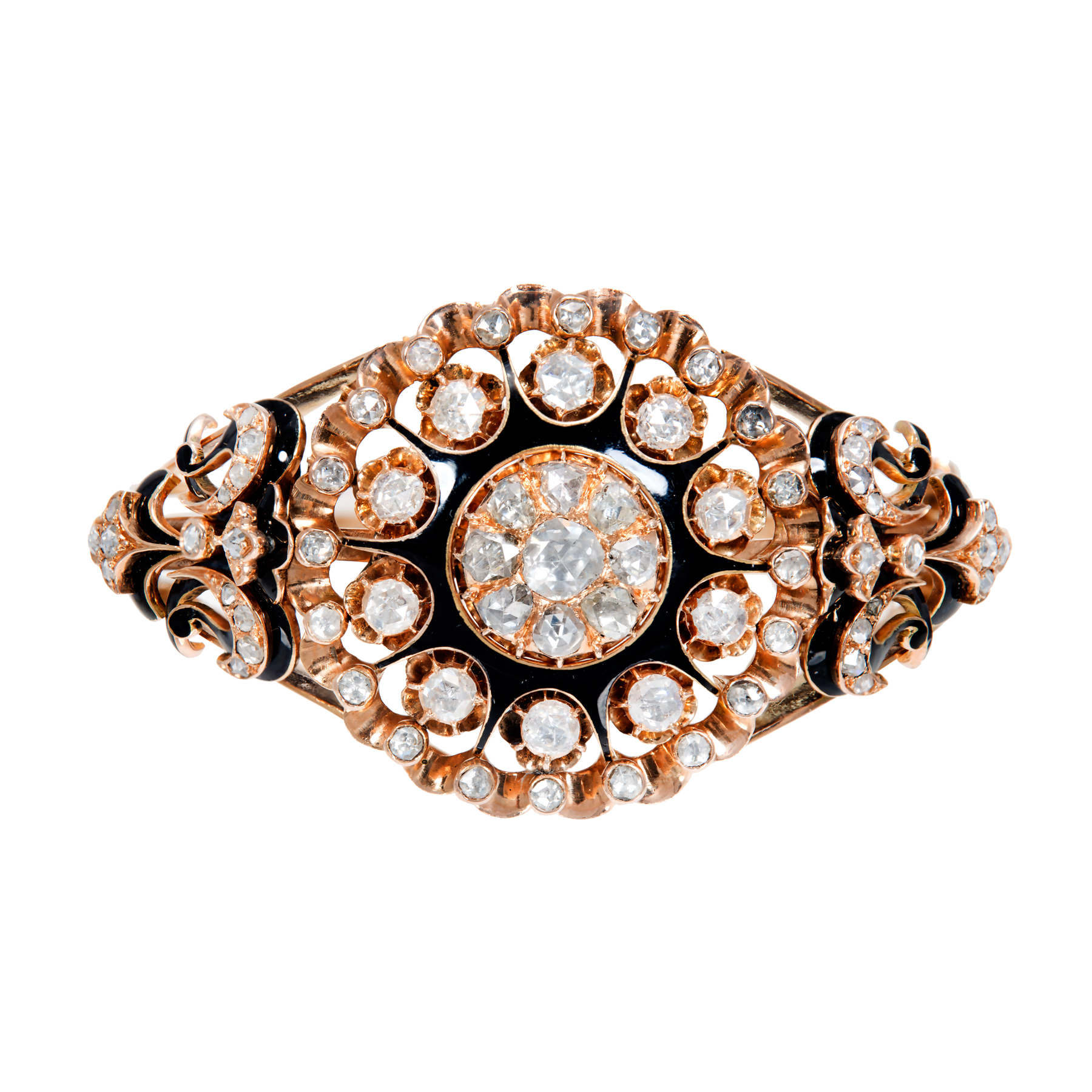 Vintage 14K Rose Gold 3.25ct Diamond Bangle Bracelet 