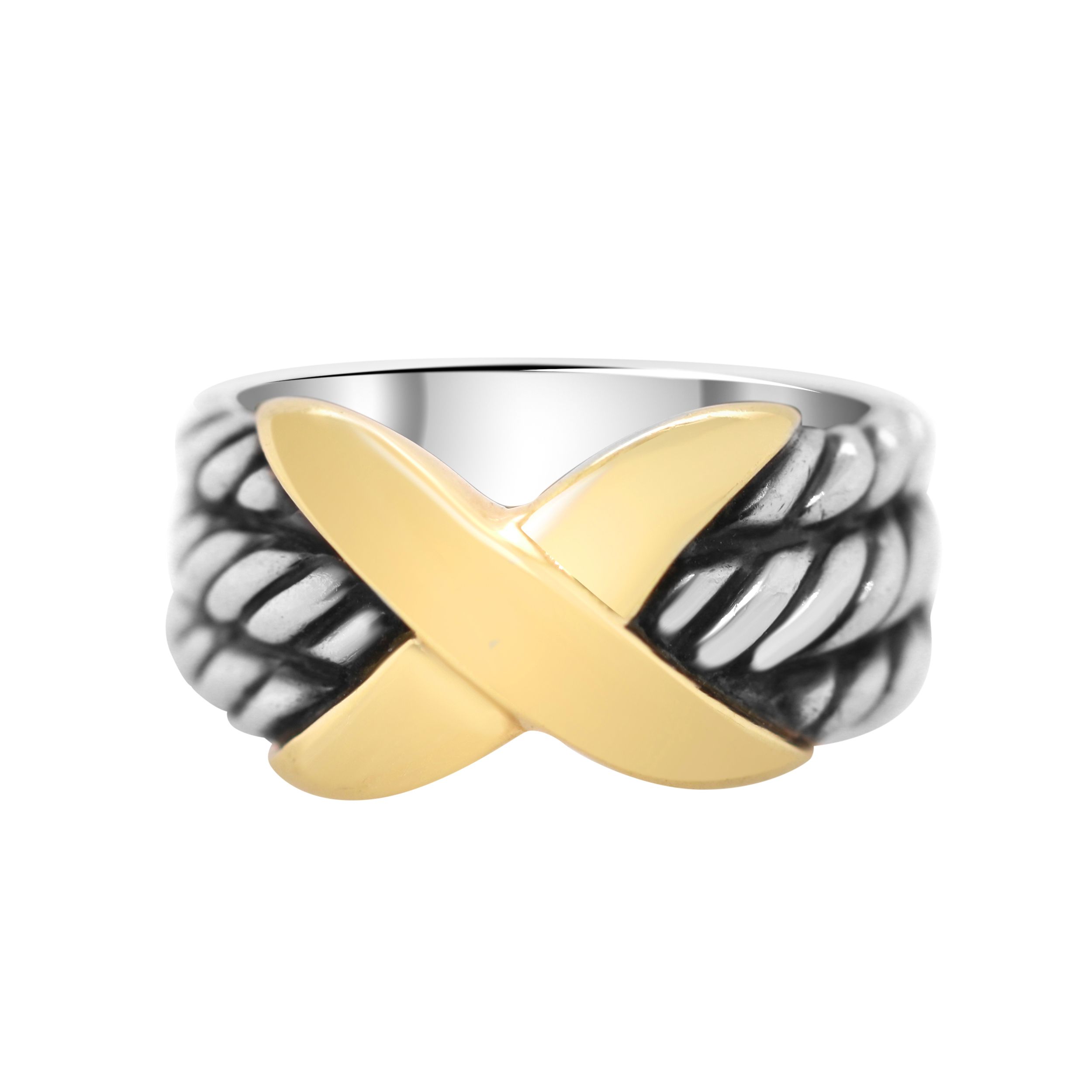 David Yurman Sterling Silver and 14k Gold X Triple-Row Ring Size 6.5