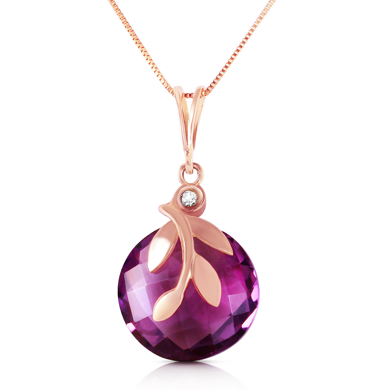 14K Solid Rose Gold Necklace withCheckerboard Cut Purple Amethyst  Diamond