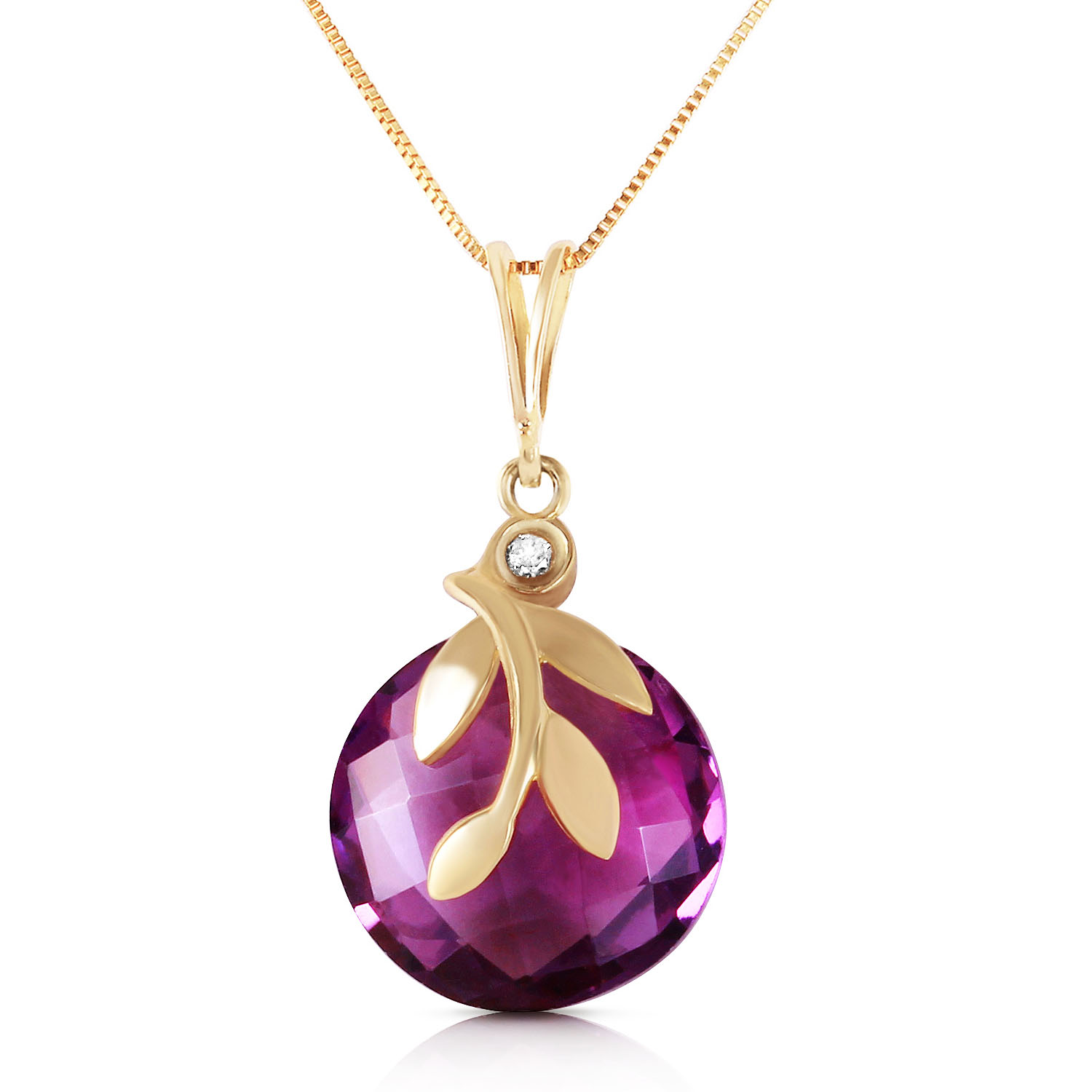 5.32 CTW 14K Solid Gold Necklace Checkerboard Cut Purple Amethyst Diamo