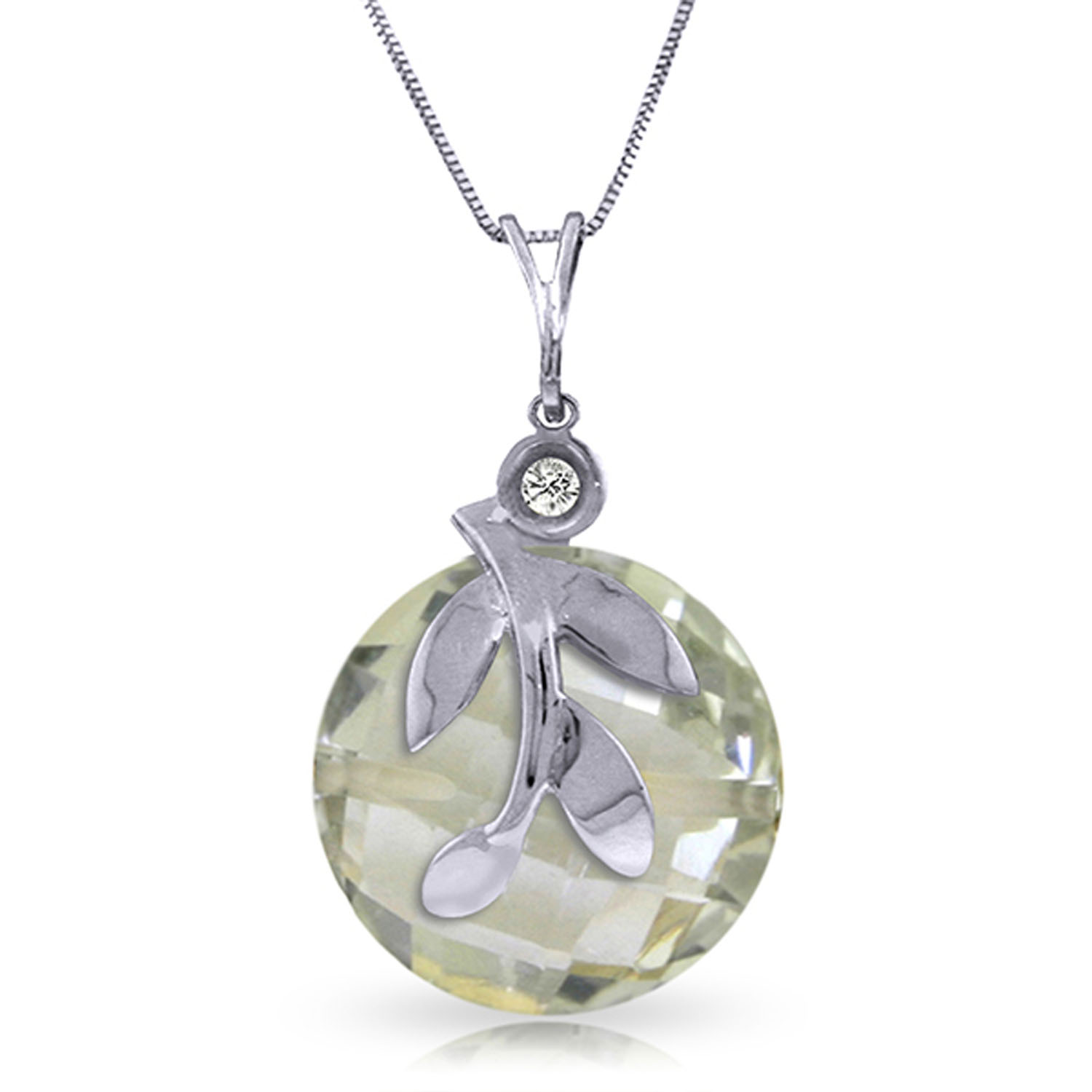 5.32 CTW 14K Solid White Gold Necklace Natural Green Amethyst Diamond