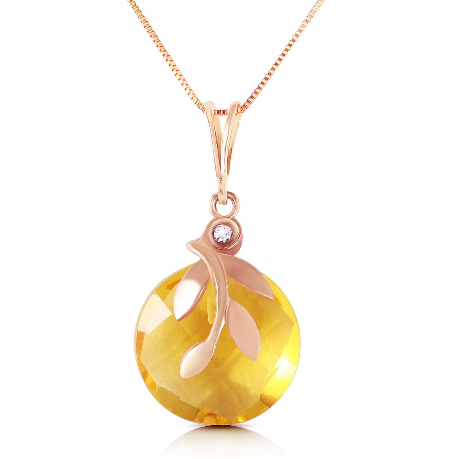 14K Solid Rose Gold Necklace withCheckerboard Cut Citrine  Diamond