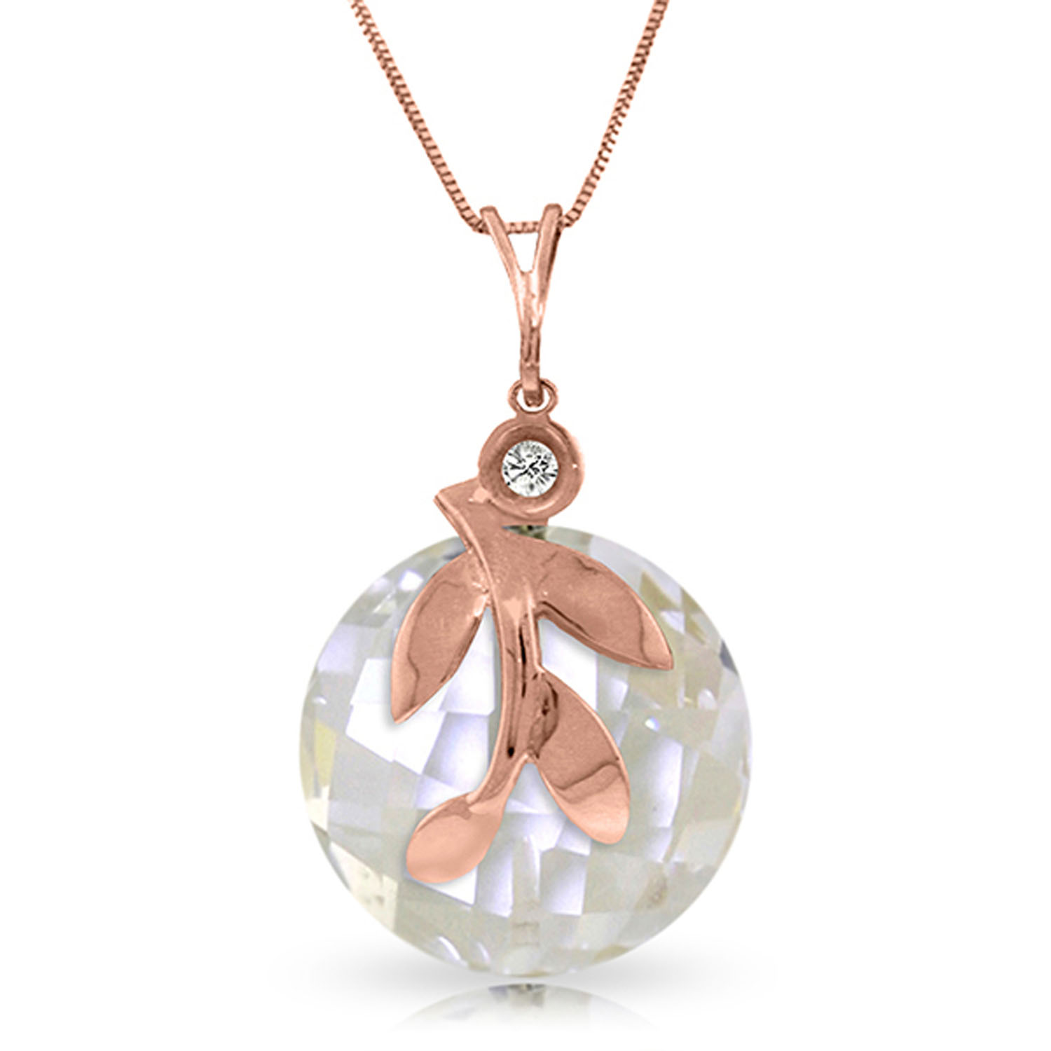 14K Solid Rose Gold Necklace withNatural Rose Topaz  Diamond