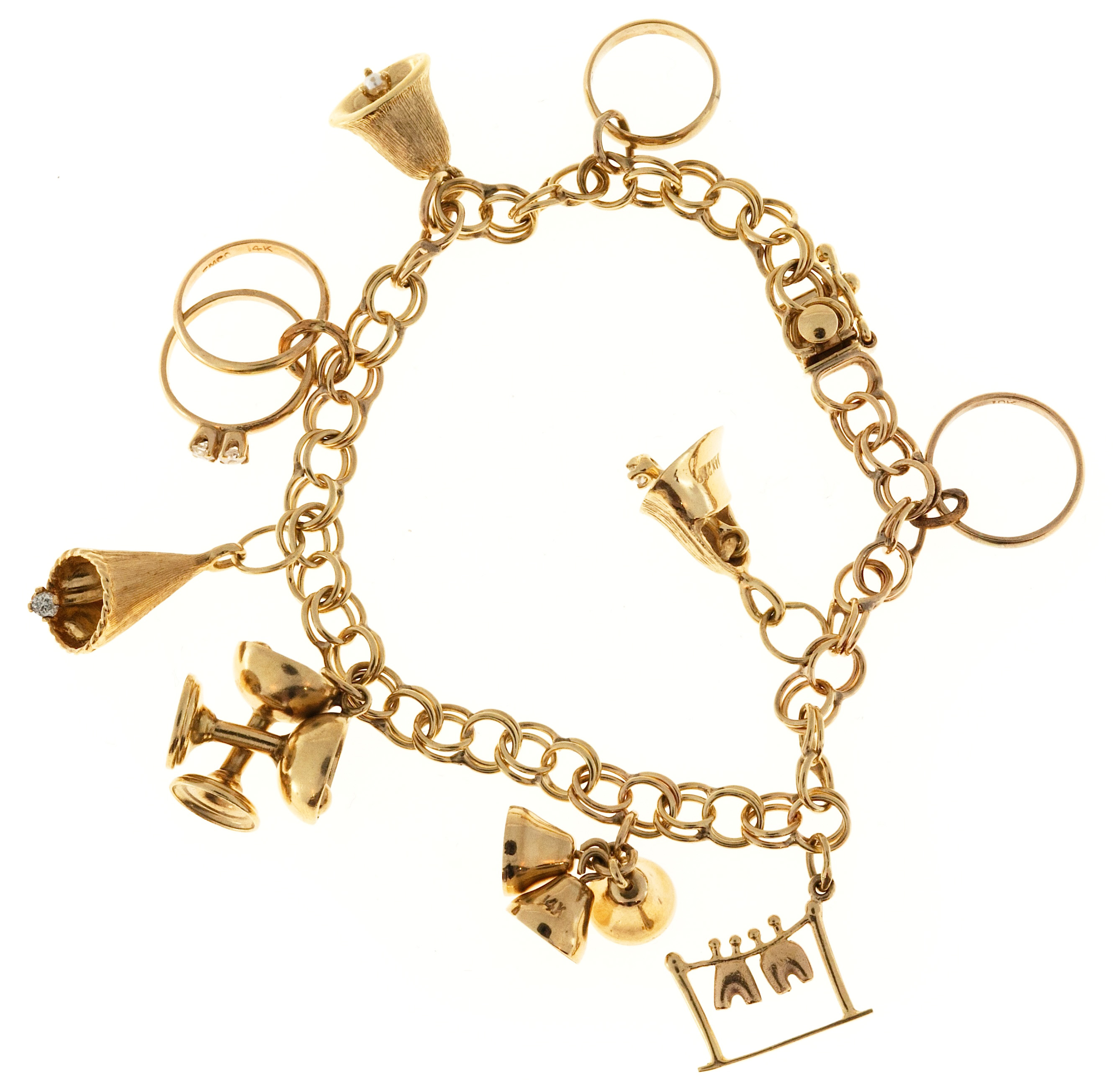 14K Yellow Gold Spiral Link Charm Bracelet