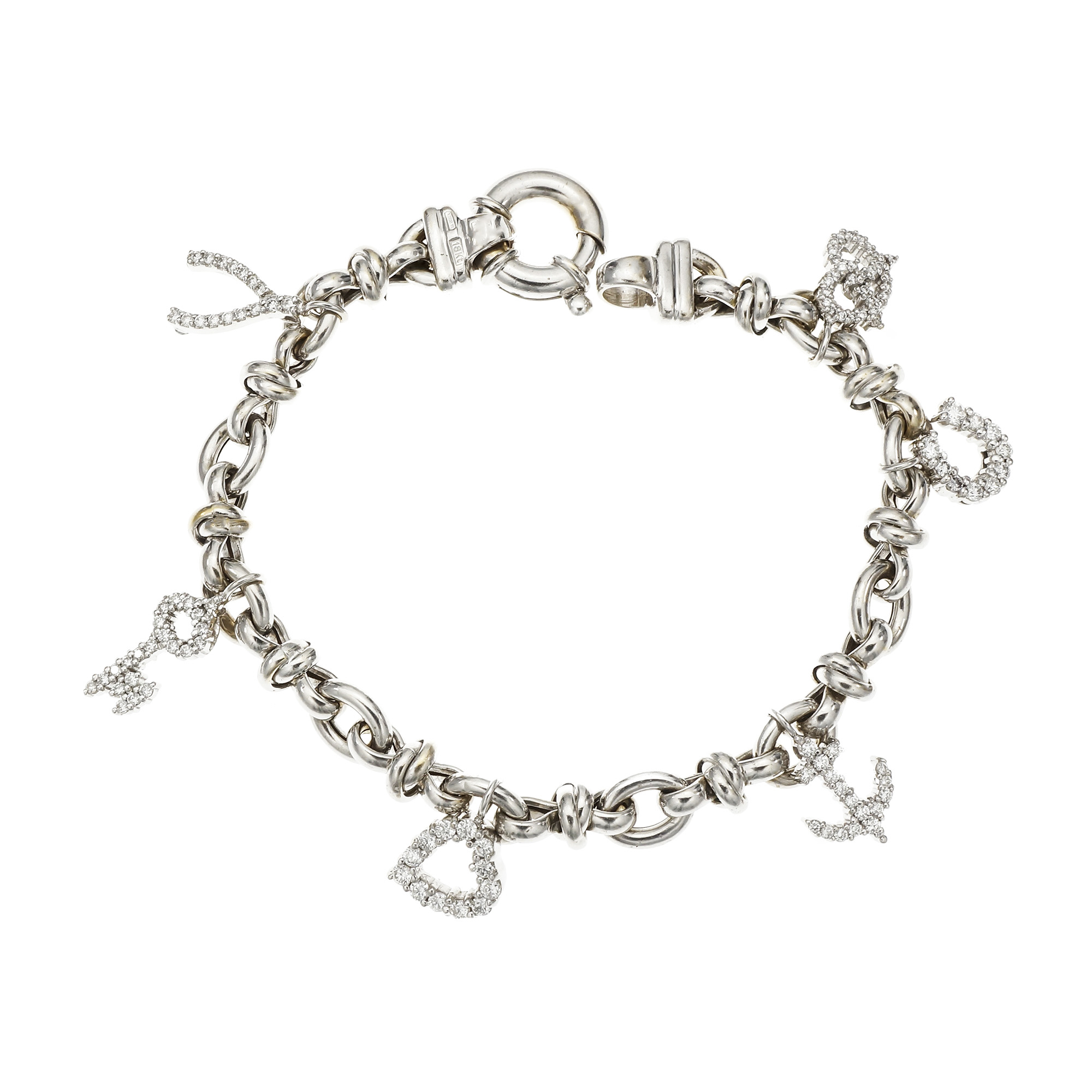 Roberto Coin 18K White Gold with Diamond Charm Bracelet 