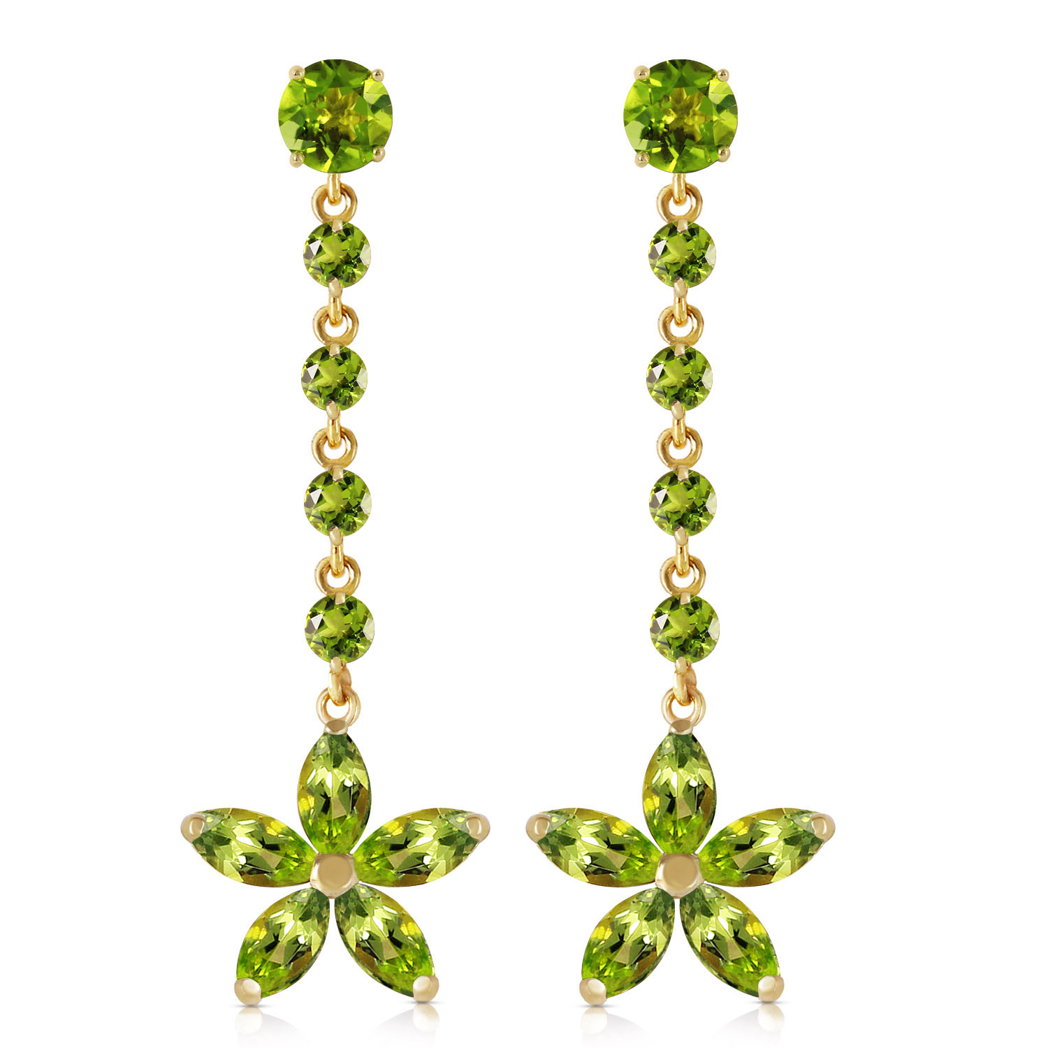 4.8 CTW 14K Solid Gold Stardrop Peridot Earrings