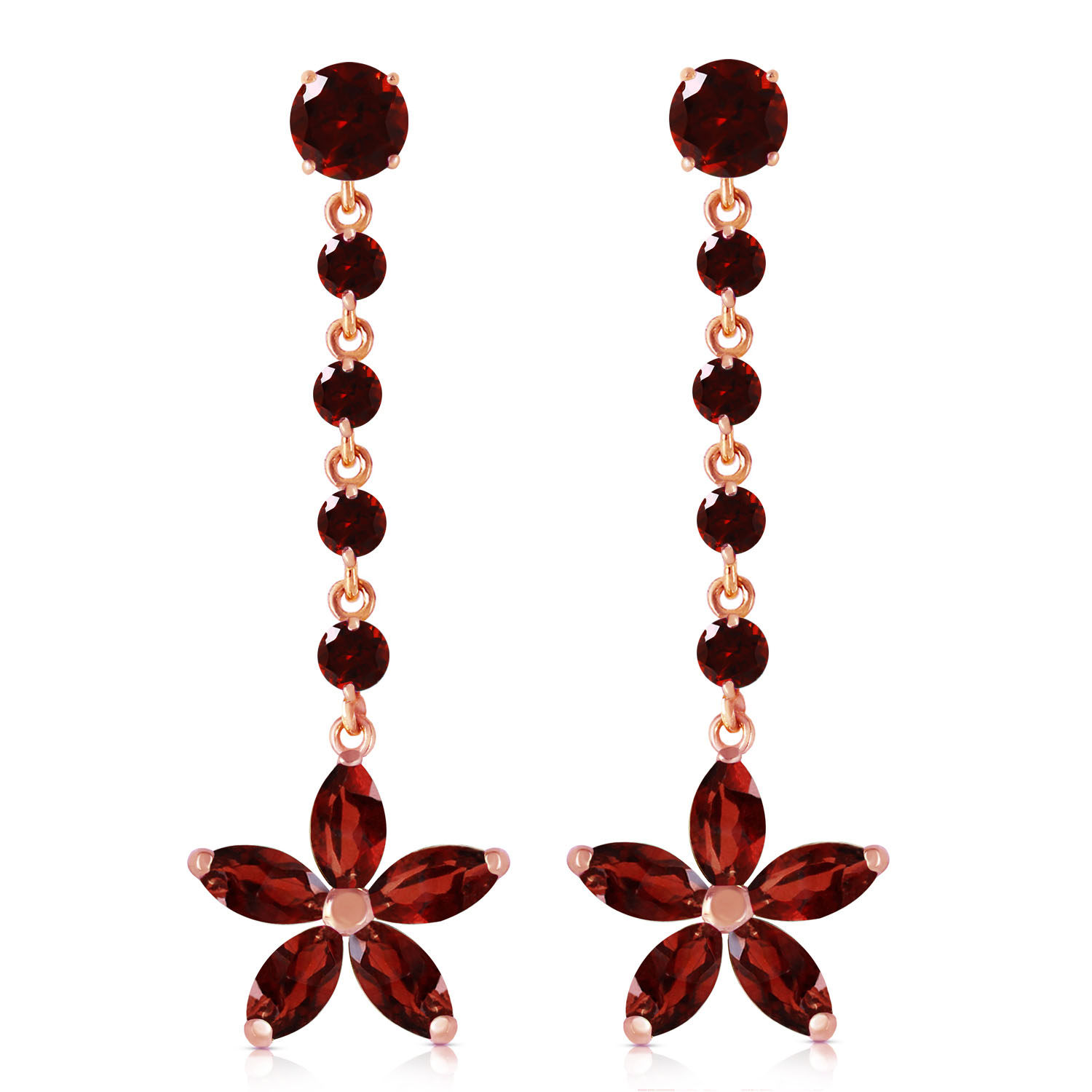 14K Solid Rose Gold Chandelier Earrings with Garnets