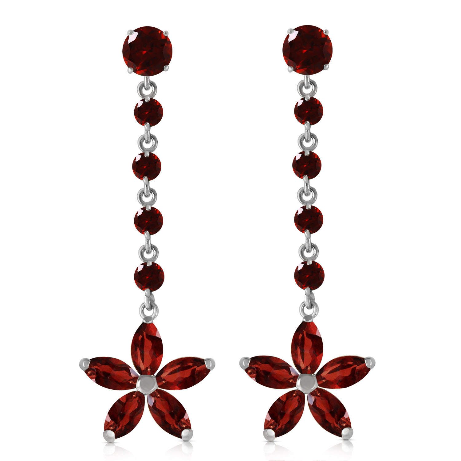 4.8 CTW 14K Solid White Gold Reaching Across Garnet Earrings
