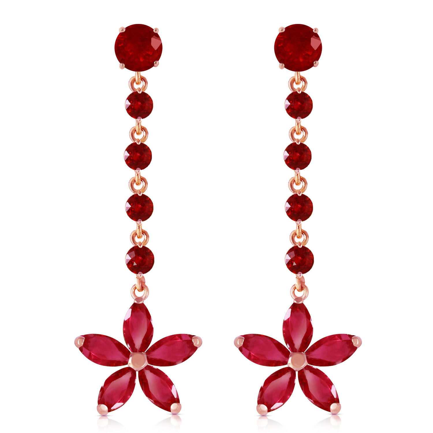 14K Solid Rose Gold Chandelier Earrings with Ruby