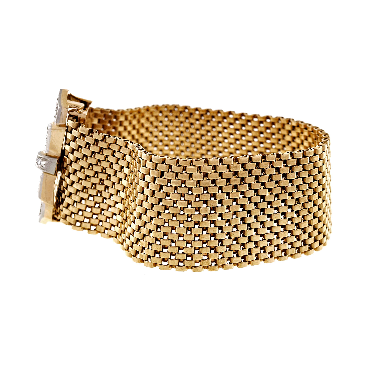 Vintage 14K Yellow Gold .80ctw Diamond Wide Mesh Buckle  display picture 1