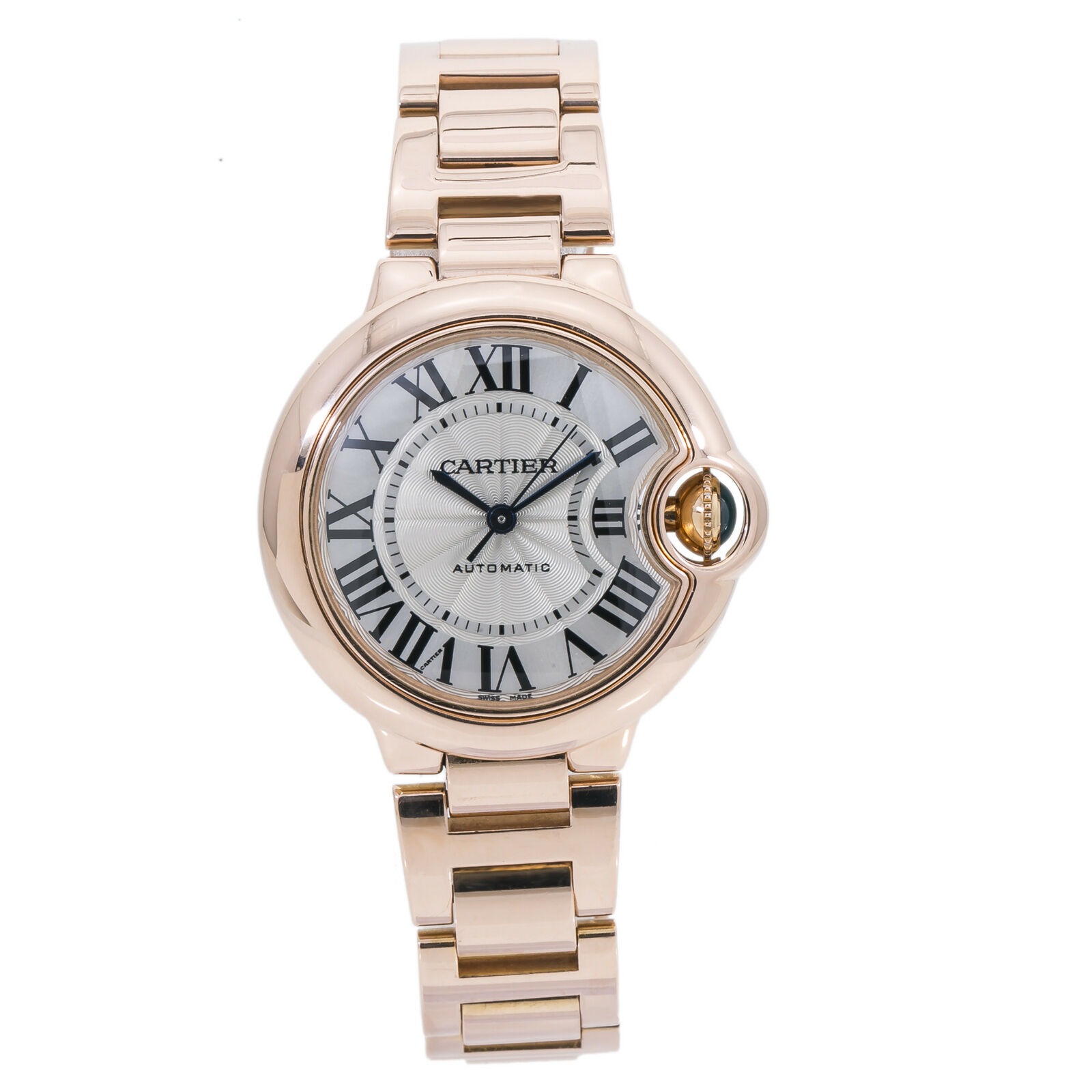 Cartier Ballon Bleu 3490 W6920096 Ladies 18K Rose Gold Silver Dial Watch 33mm 