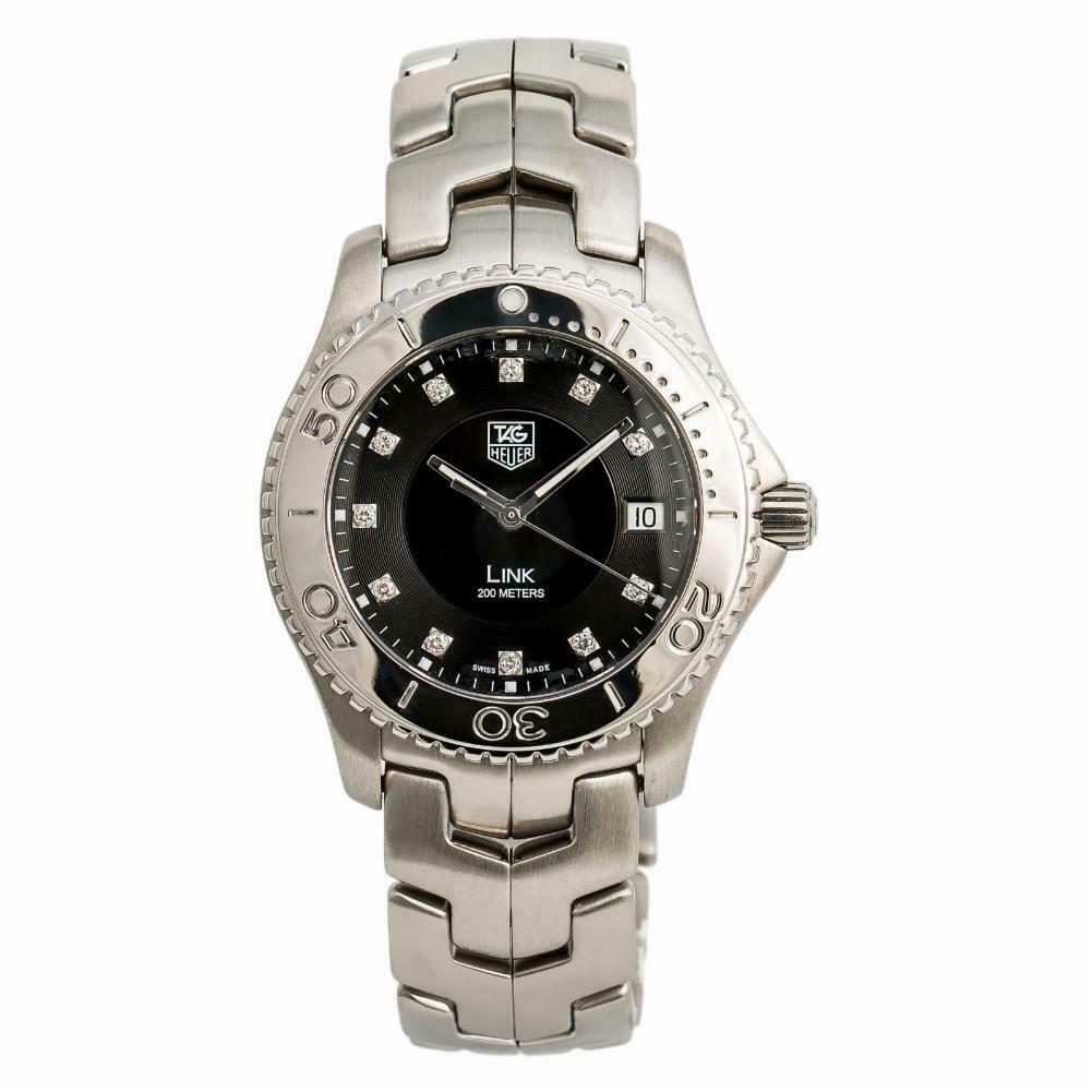 Tag Heuer Link WJ1113 Mens Quartz Watch Black Diamond Dial Stainless 39mm