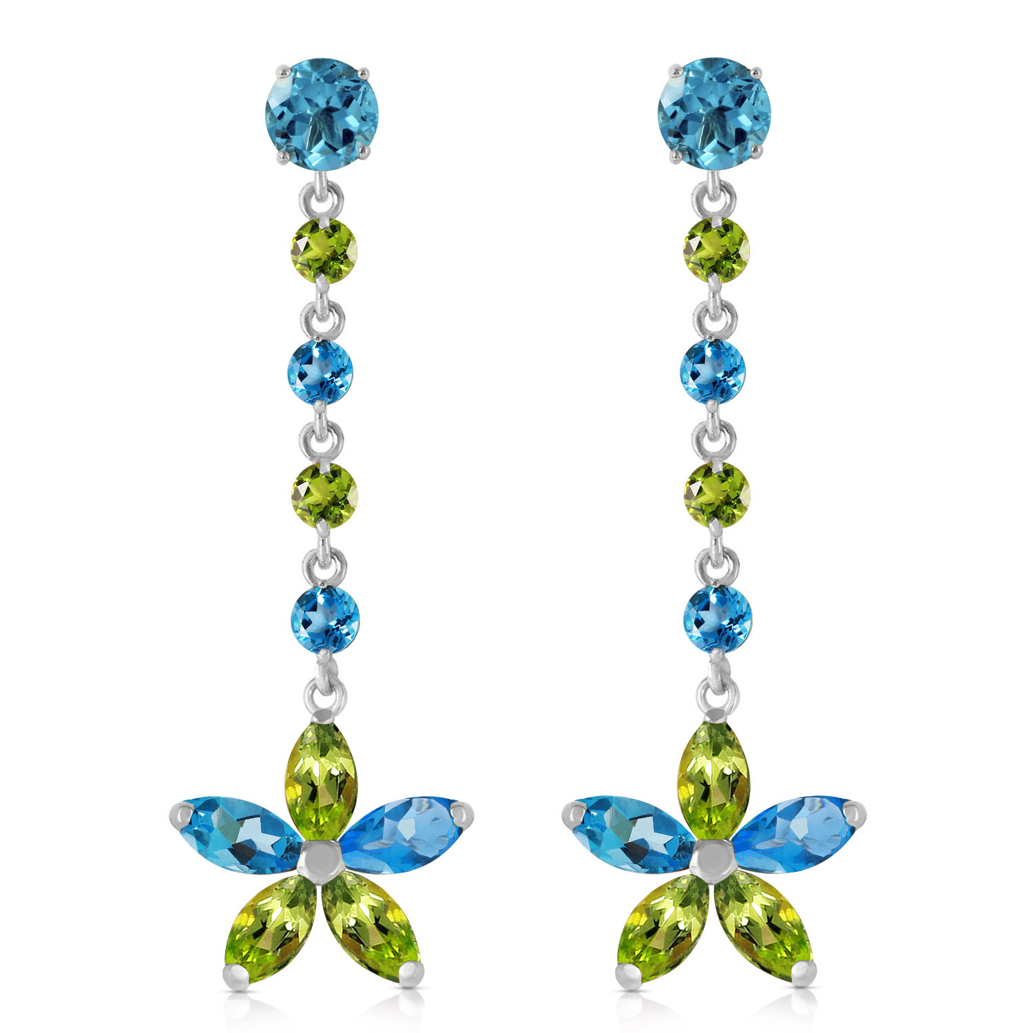 4.8 CTW 14K Solid White Gold Chandelier Earrings Natural Blue Topaz