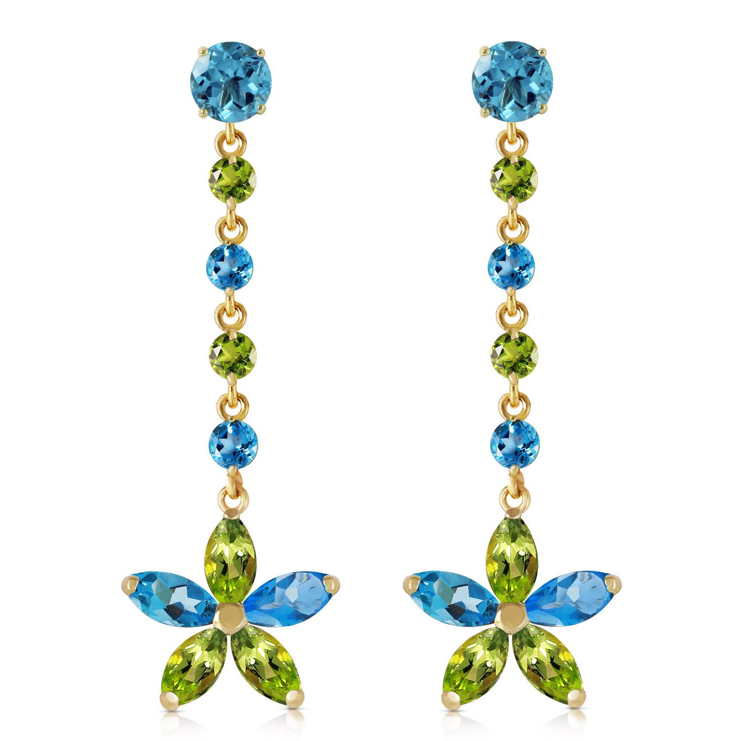4.8 CTW 14K Solid Gold Chandelier Earrings Natural Blue Topaz