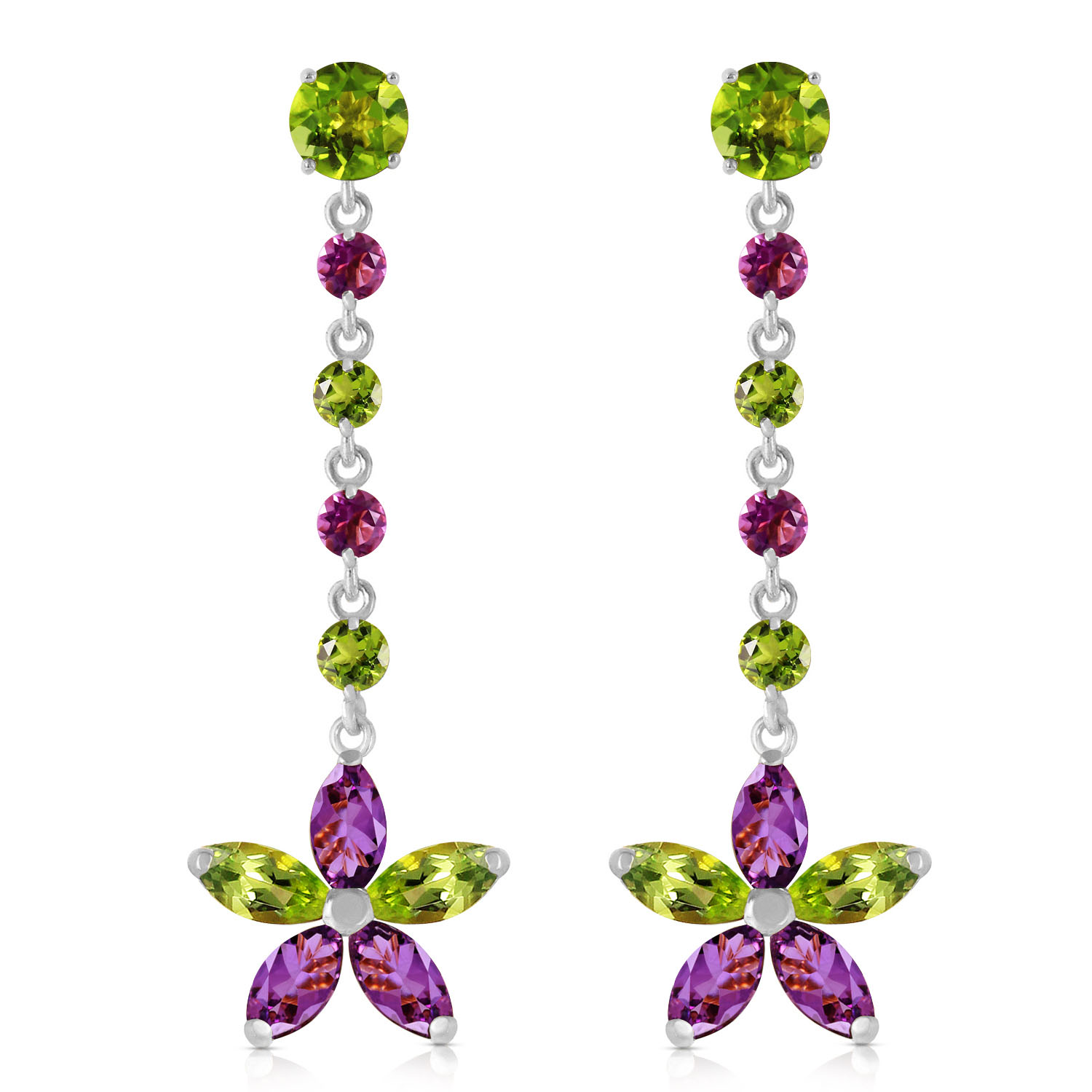 4.8 CTW 14K Solid White Gold Chandelier Earrings Peridot Amethyst