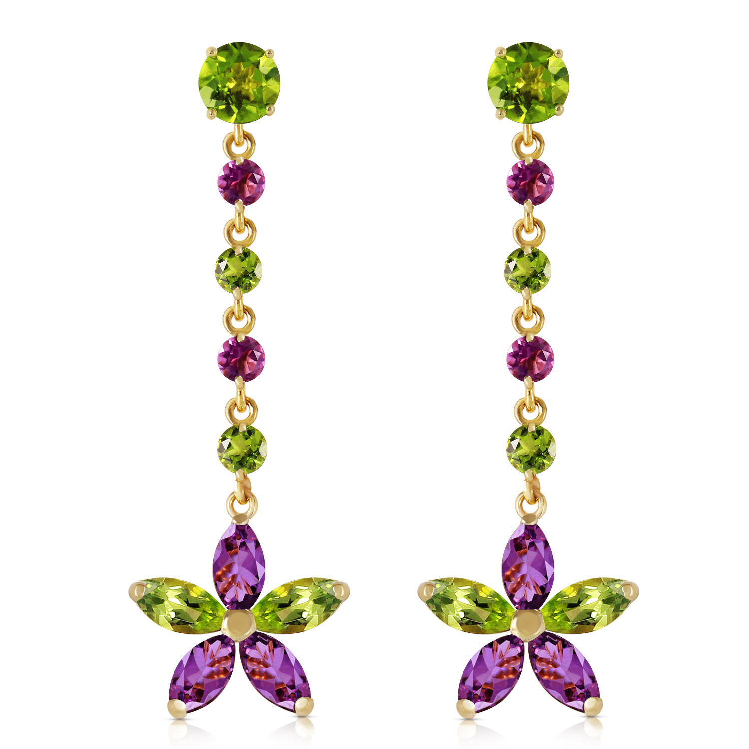 4.8 CTW 14K Solid Gold Chandelier Earrings Peridot Amethyst