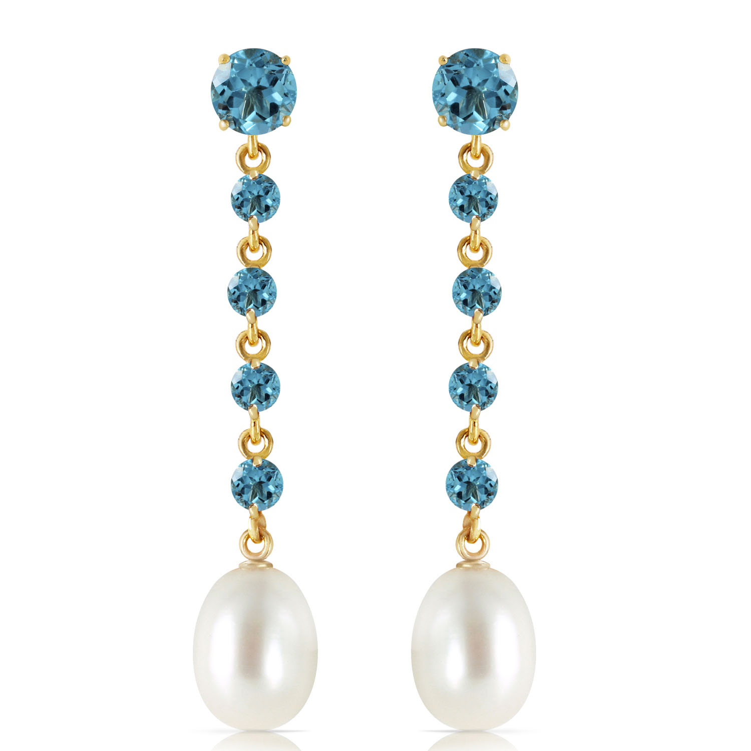 10 CTW 14K Solid Gold Chandelier Earrings Blue Topaz Cultured Pearl