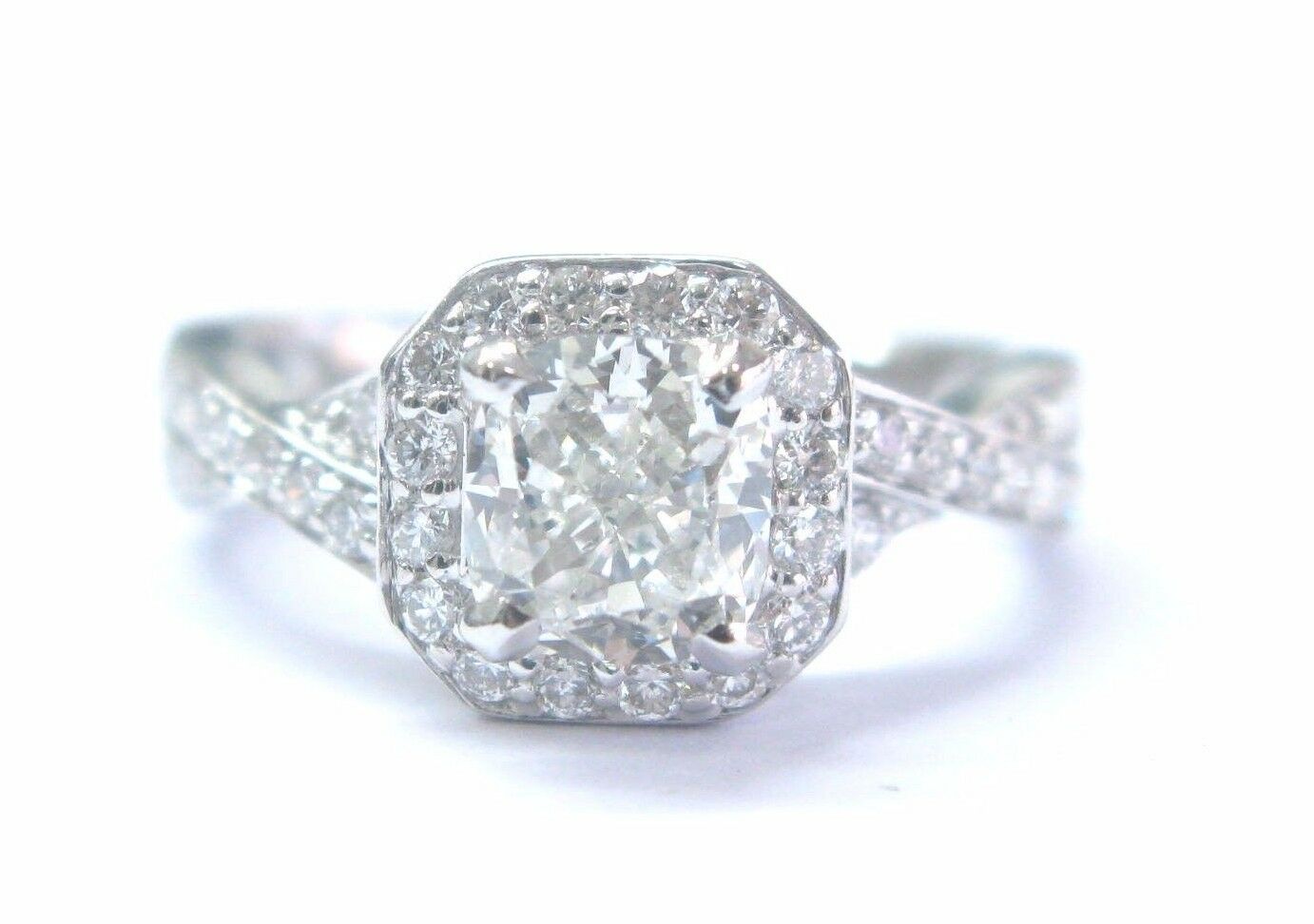 True Cushion Cut NATURAL Diamond Solitaire With Accent Engagement Ring 1.57Ct 14kt