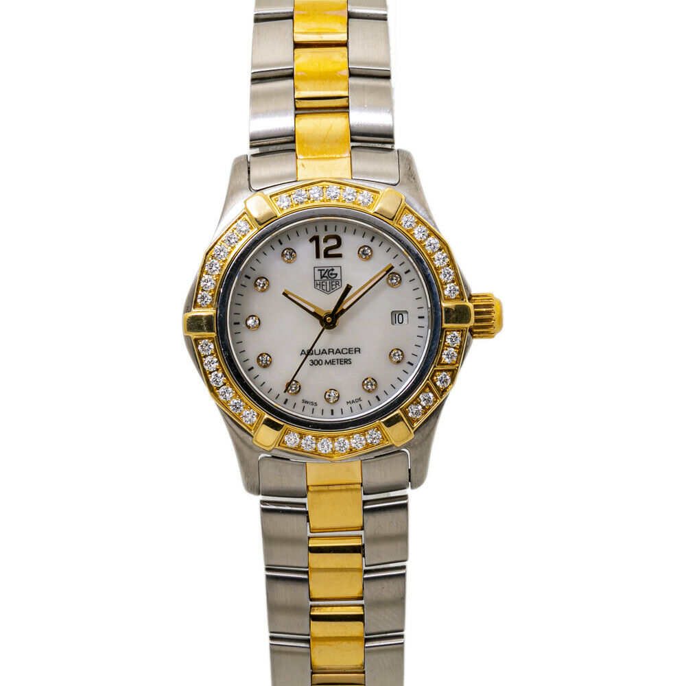 Tag Heuer Aquaracer WAF1450 Womens Quartz Watch Mop Dial Two Tone Diamond 27mm