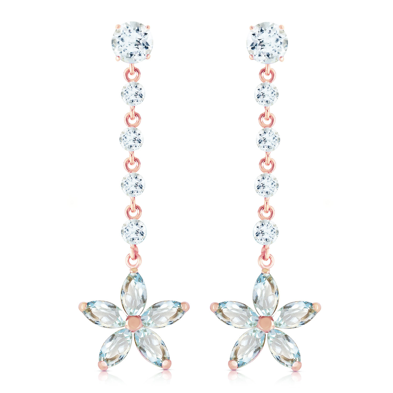 14K Solid Rose Gold Chandelier Earrings with Aquamarines