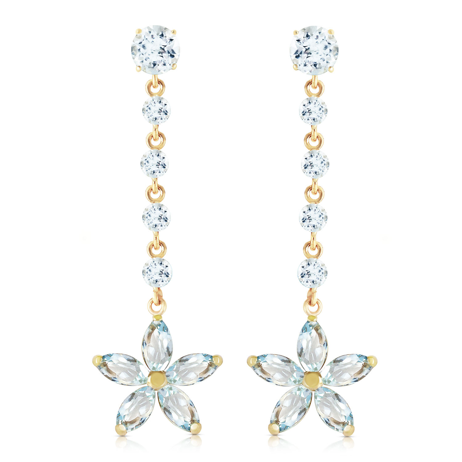4.8 CTW 14K Solid Gold Stardrop Aquamarine Earrings