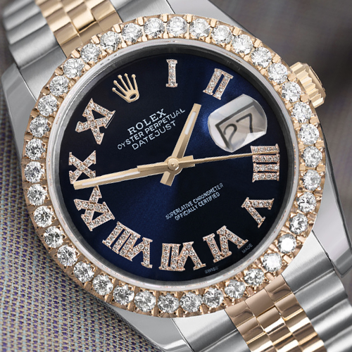 Rolex Datejust Blue Diamond Dial Diamond Bezel Two Tone Watch