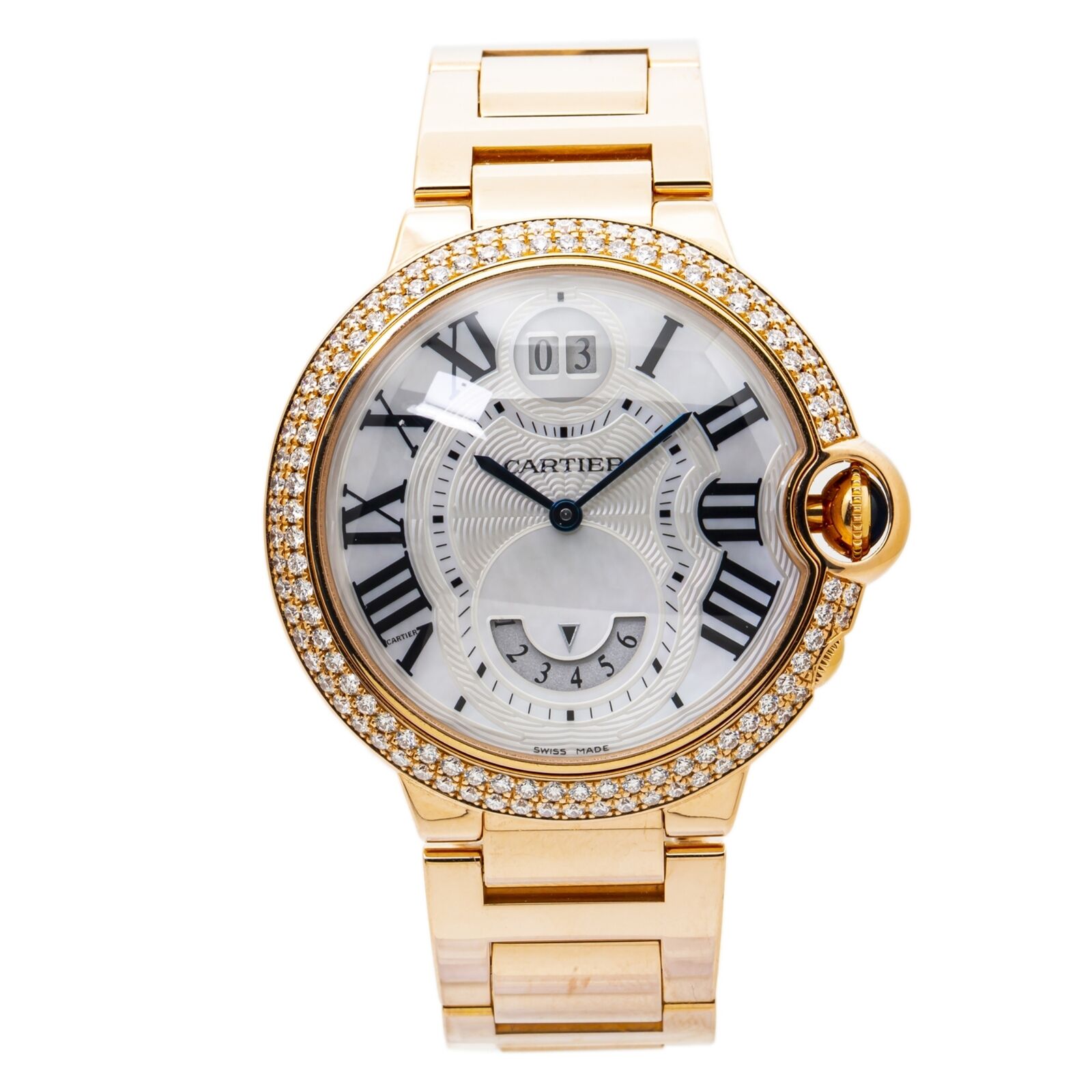 Cartier Ballon Bleu   18K Rose Factory Diamond Bezel MOP Dial Auto Watch 38mm